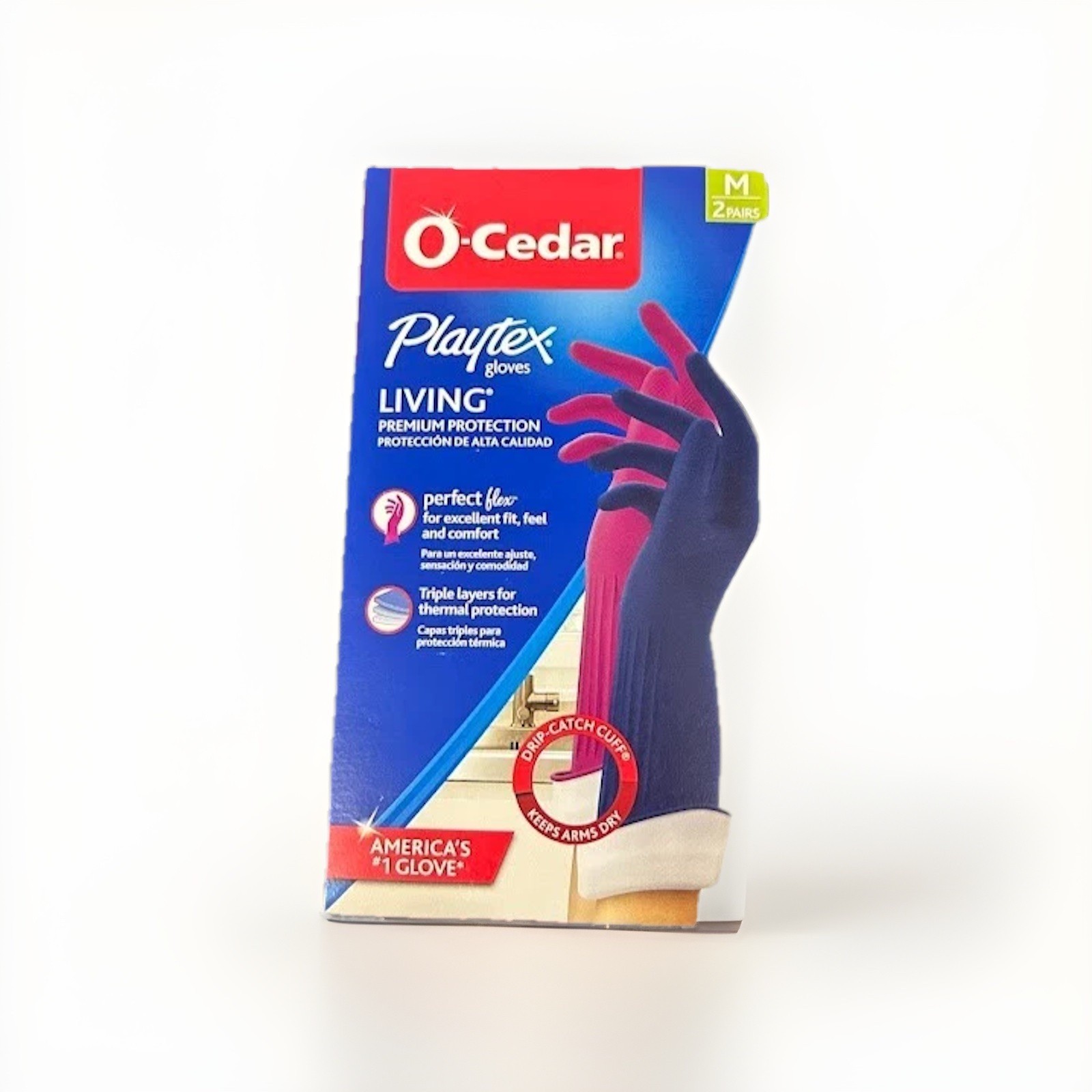 O-CEDAR PLAYTEX Kitchen Cleaning GLOVES SIZE Medium 1 PAIR WITH DRIP-CATCH CUFF!