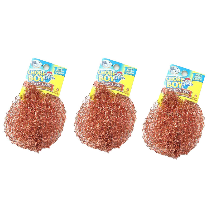 3 Chore Boy Copper Scrubbers Scouring Pad, 100% Pure Copper Steelwool NEW