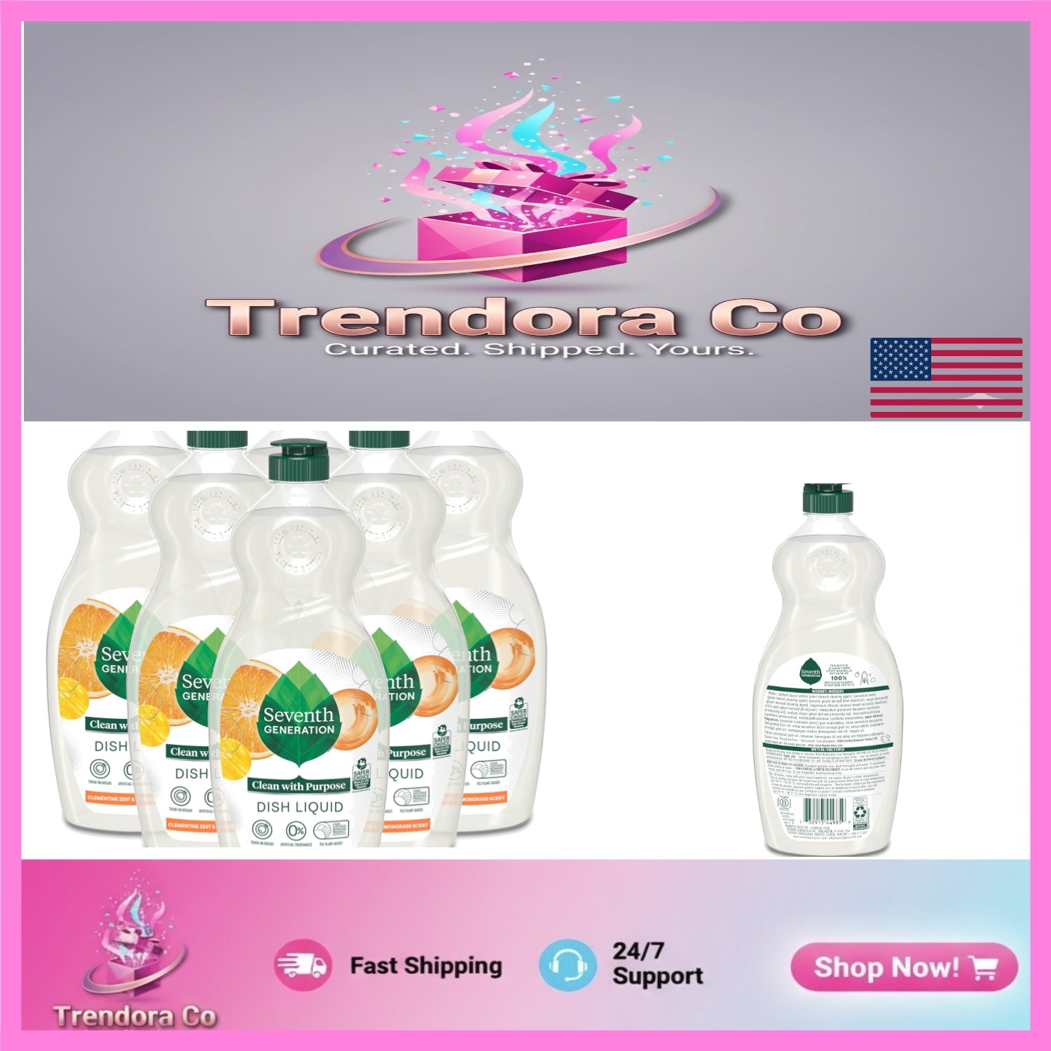 Powerful Plant-Based Dish Liquid Soap 19 Fl Oz – Pack of 6 for Sparkling Clean