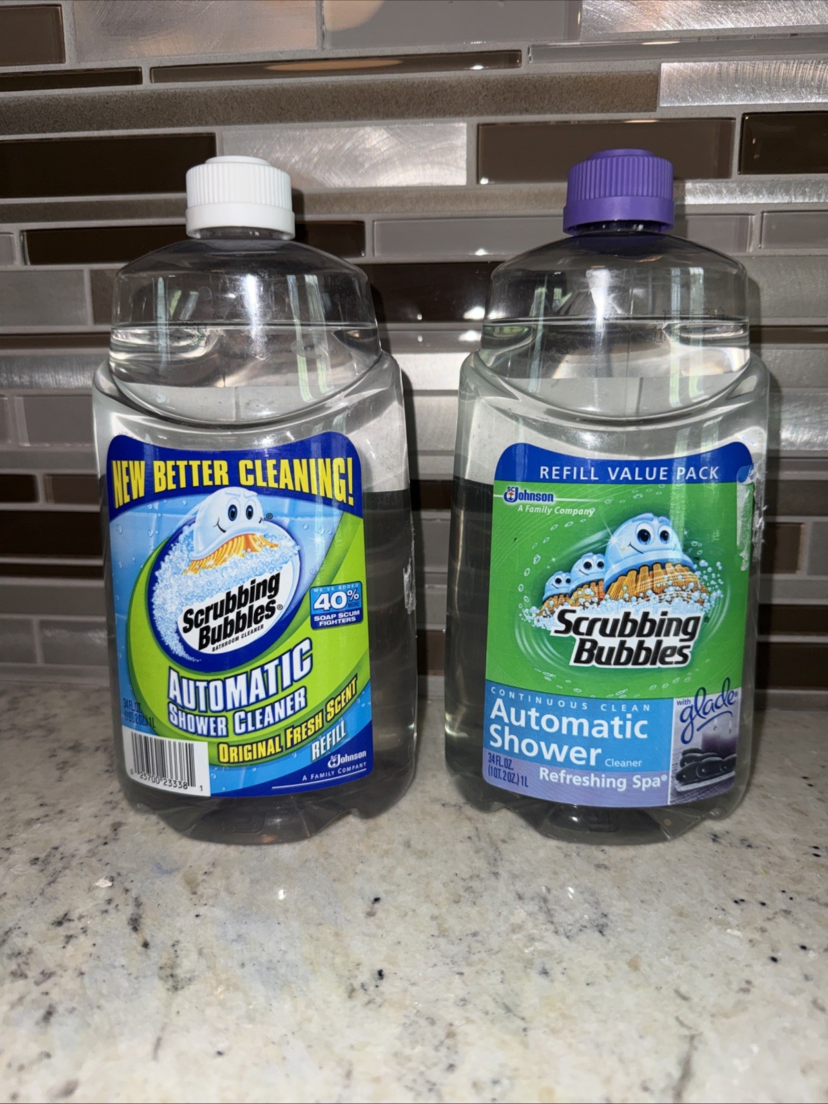 2 Scrubbing Bubbles Automatic Shower Cleaner Refills Original Scent & Spa Lot