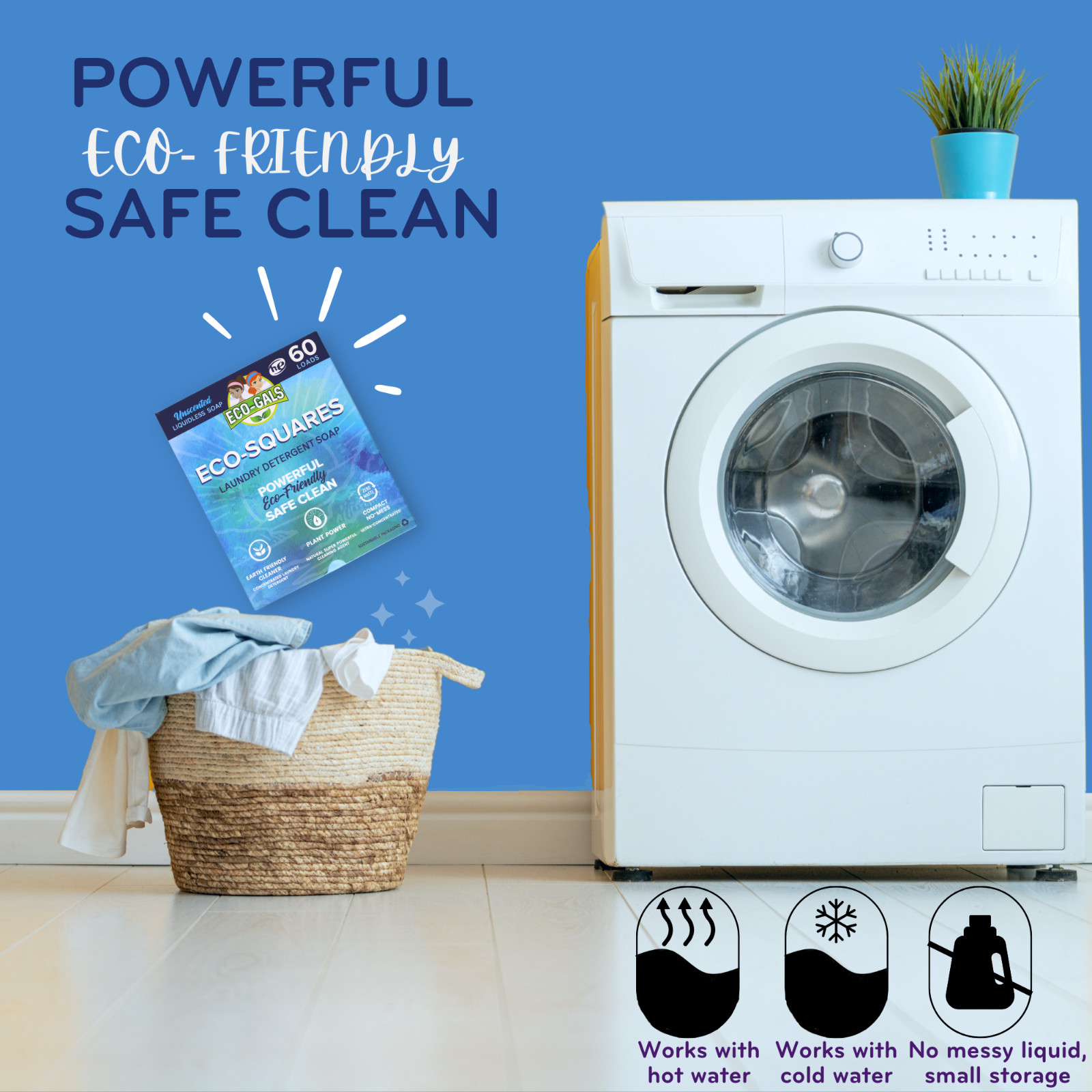 Eco-Gals Eco-Squares laundry detergent sheets gentle formula, Zero waste, 60 ct.