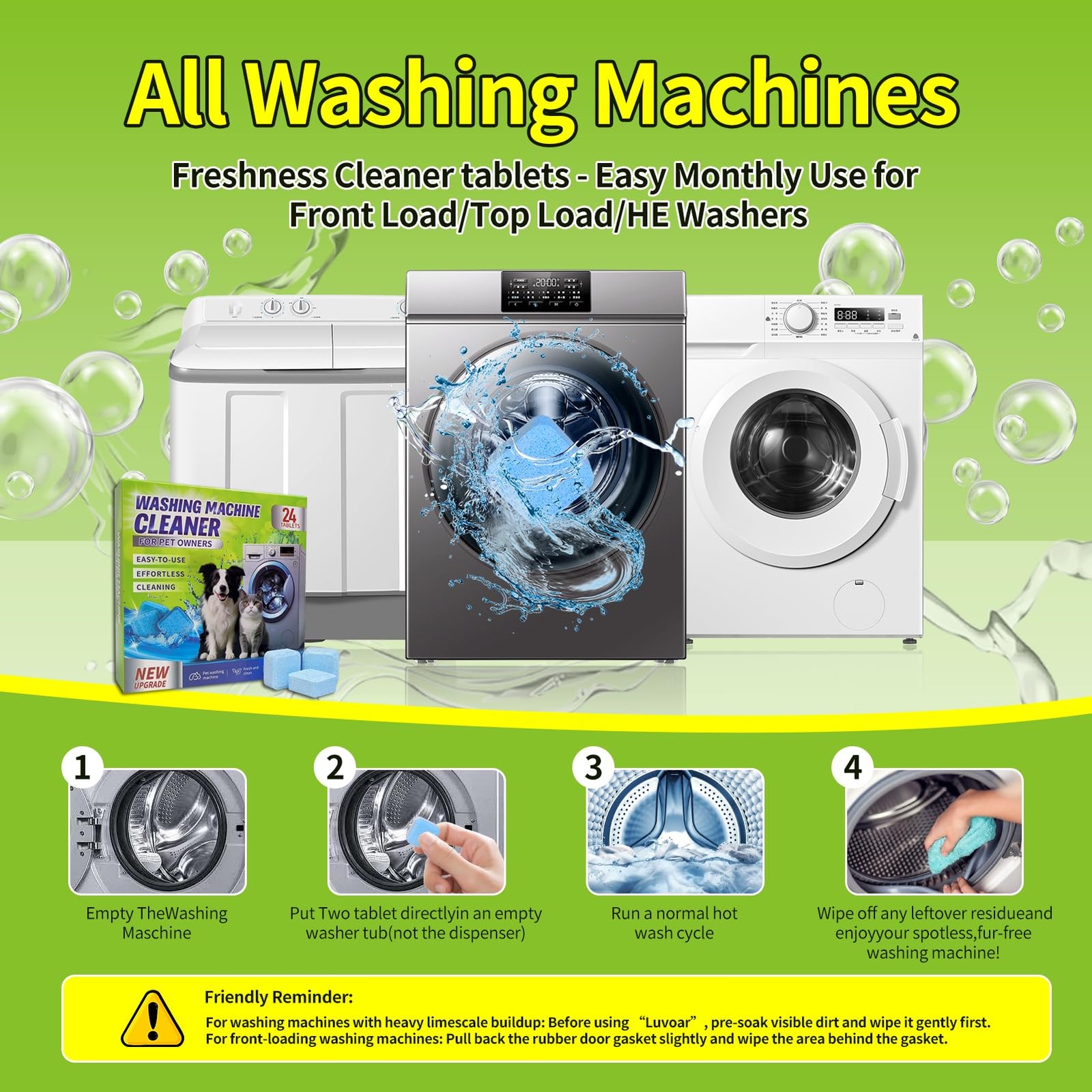 Washing Machine Cleaner Tablets – Deep Cleans & Descaler for Front Load and T…