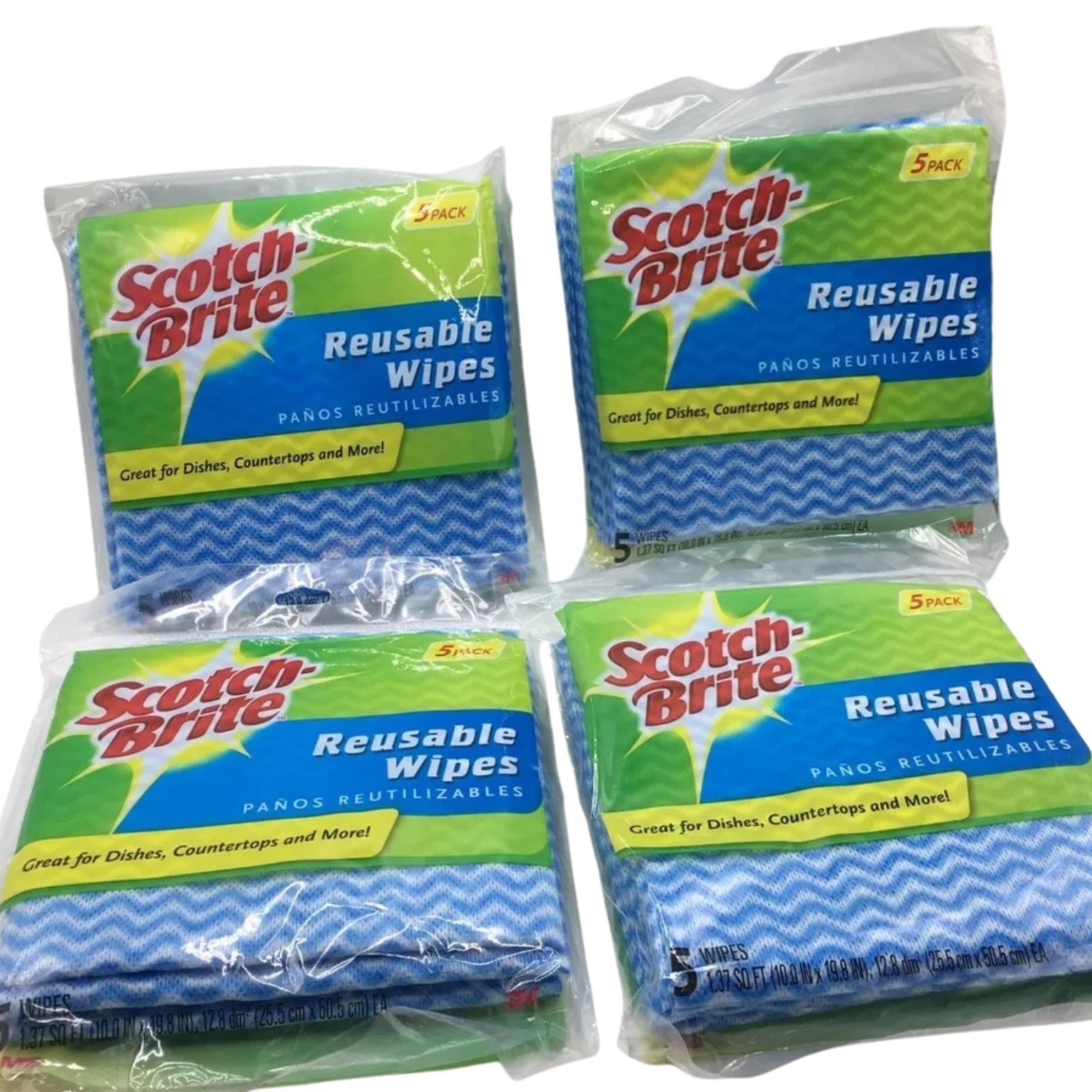 Lot Of 4 Packs – Scotch-Brite Reusable Microfiber Cloths/Wipes 5 Wipes Per Pack
