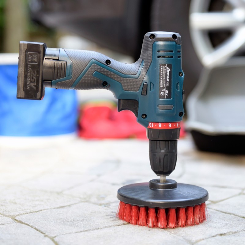 CarCarez Drill Brush stiff Bristle Use w/Power Drill Upholstery Cleaning Red