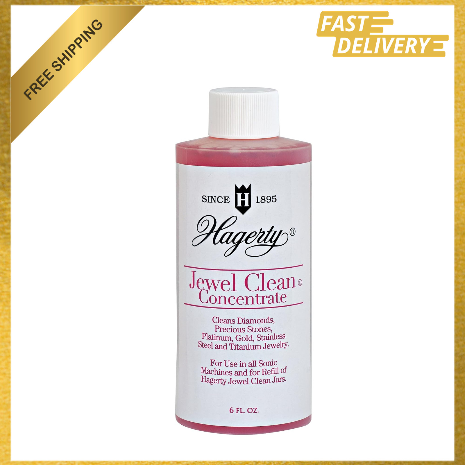 Jewelry Cleaner Concentrate, Ultrasonic Solution for Gold Silver, 6 Fl Oz Bottle