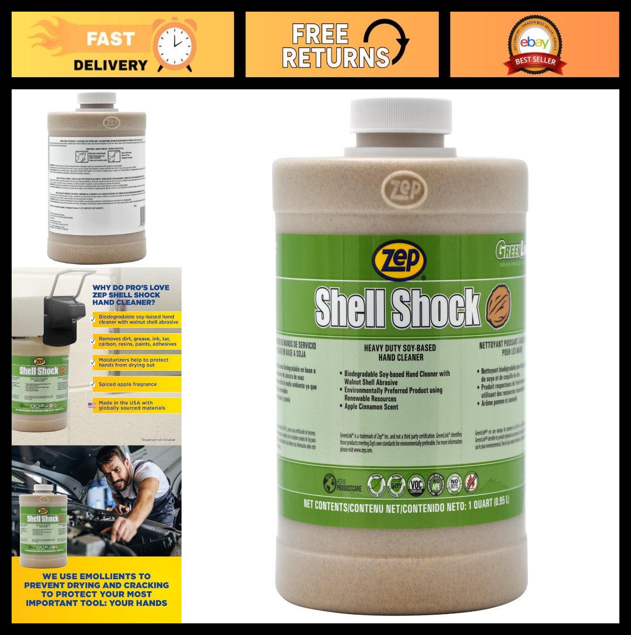 Industrial Hand Cleaner 32 Oz – Biodegradable Soy & Walnut Formula, Exceptional