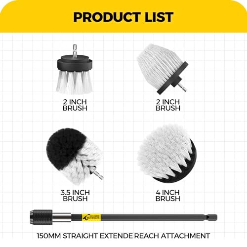 5Pack Drill Brush Attachment Set Car Interior Detailing Kit，Power Scrubber Long