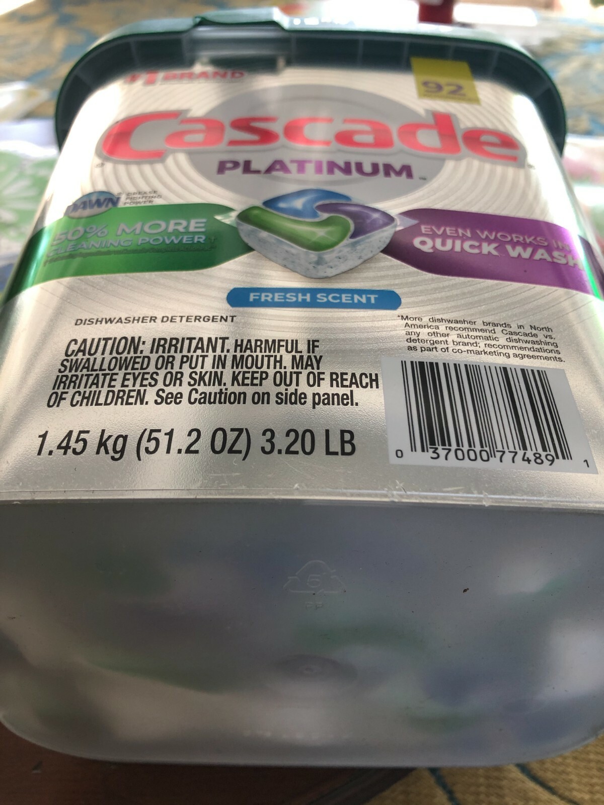 Cascade Platinum ActionPacs Dishwasher Detergent – 92 Count Fresh Scent