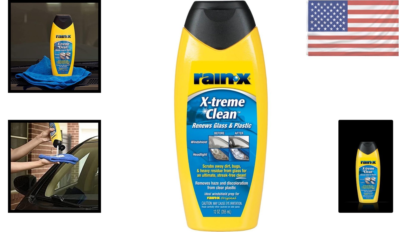 RainX X-treme Clean Glass Cleaner – 12 Fl Oz Streak-Free Windshield Solution