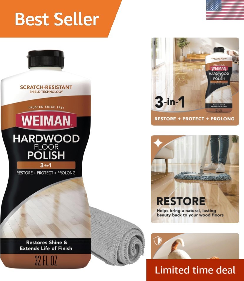 High-Traffic Wood Floor Polish & Restorer Bundle – 32 Oz, Safe for Kids and Pets