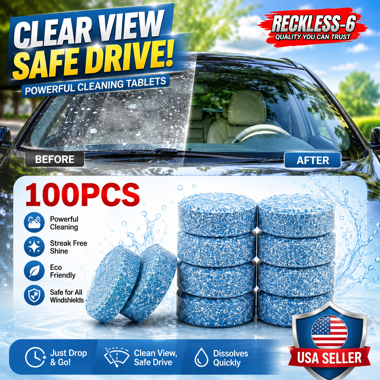 100 Car Winter Windshield Washer Wiper Fluid Concentrated Tablets Glass Cleaner