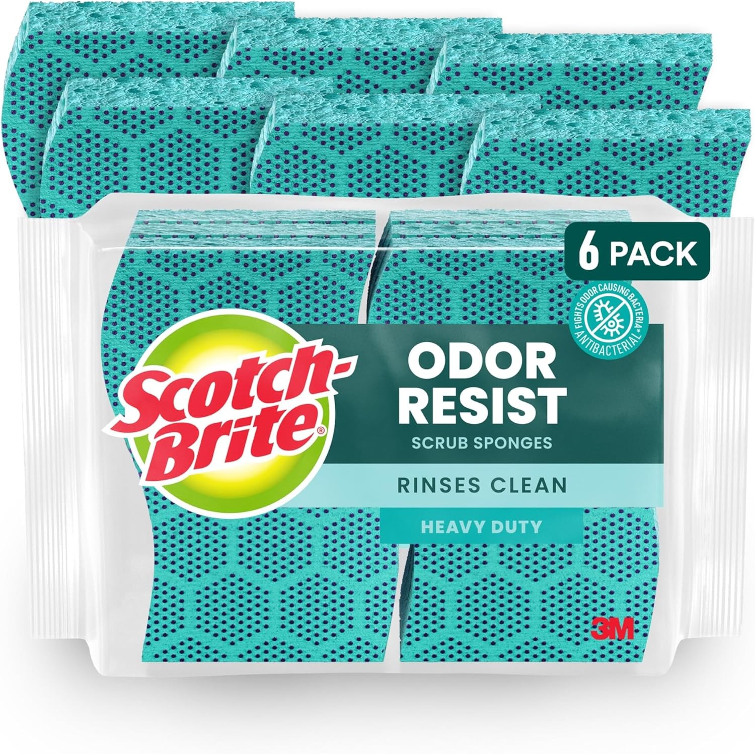 Odor Resist Heavy Duty Scrub Sponge, Dishwasher-Safe Kitchen sponges for Serious
