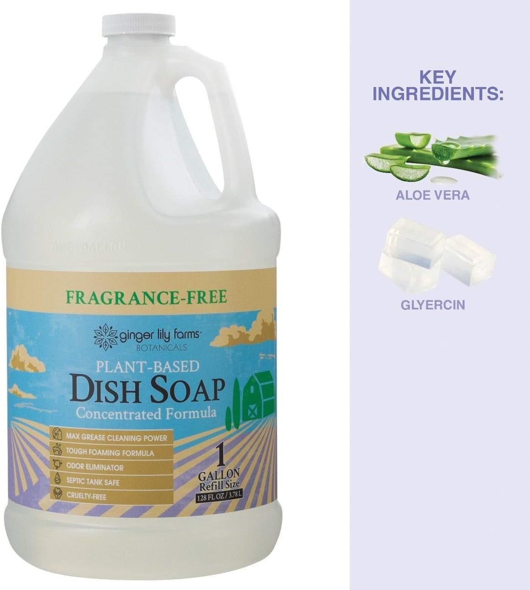 Ginger Lily Farms Botanicals Plant-Based Liquid Dish Soap, Concentrated Formula