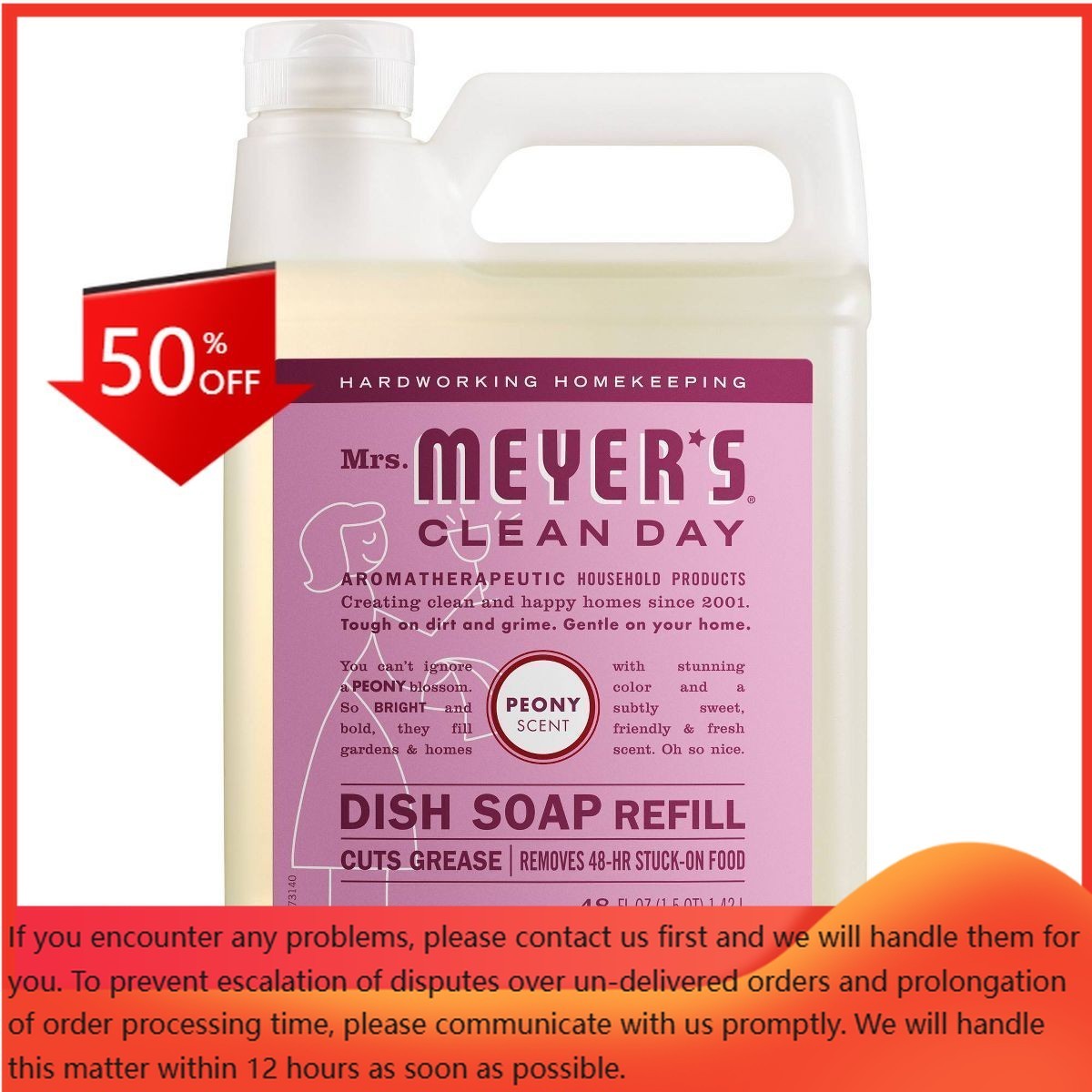 Mrs. Meyer’s Clean Day Peony Dish Soap Refill – 48 fl oz: Paraben-Free