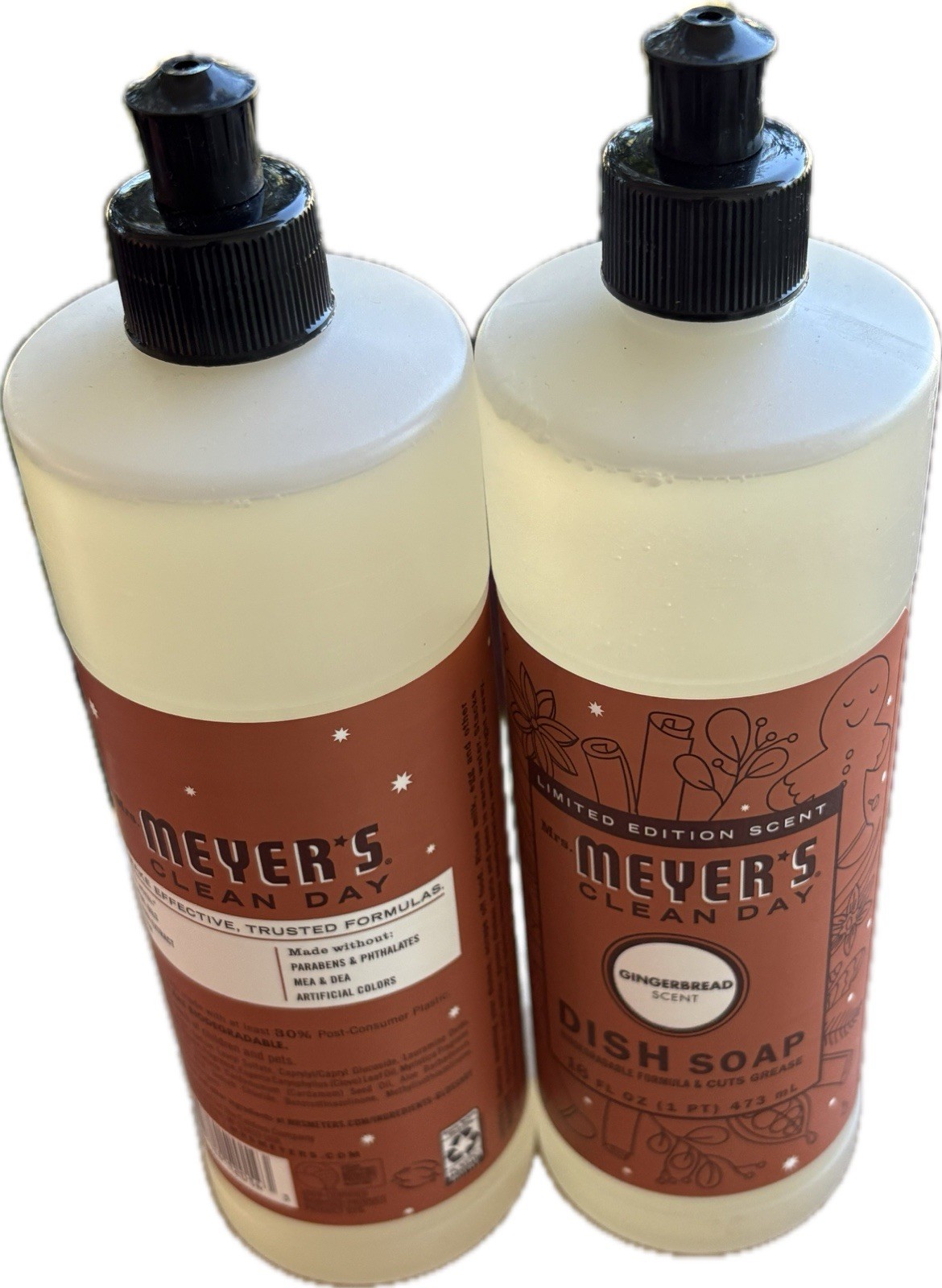 2 pack: Meyers Dish Soap Ginger Bread Scented 16oz Bottle