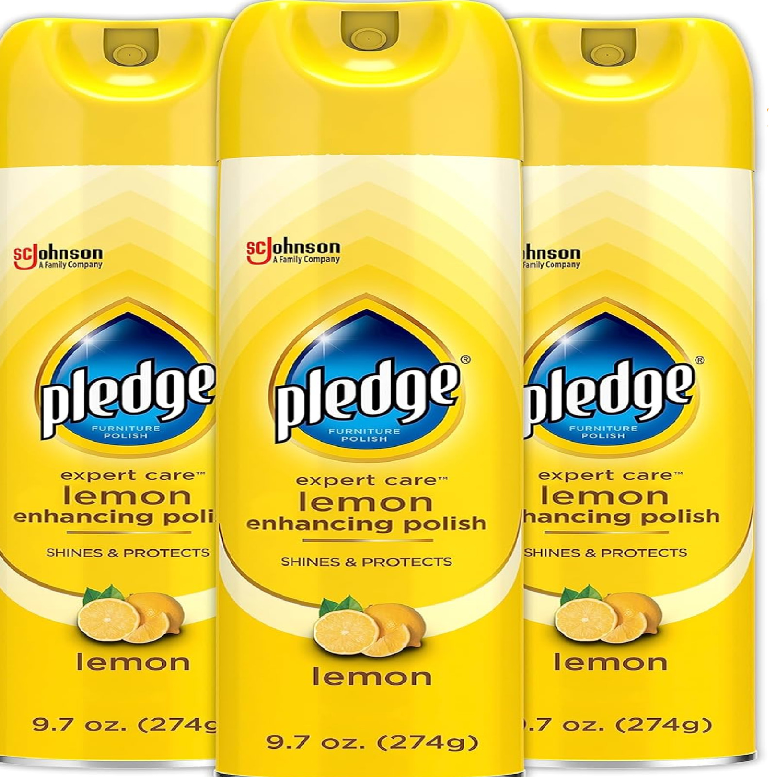 Pledge Enhancing Polish, Furniture & Wood Spray, Lemon Scent, 9.7oz (Pack of 3)