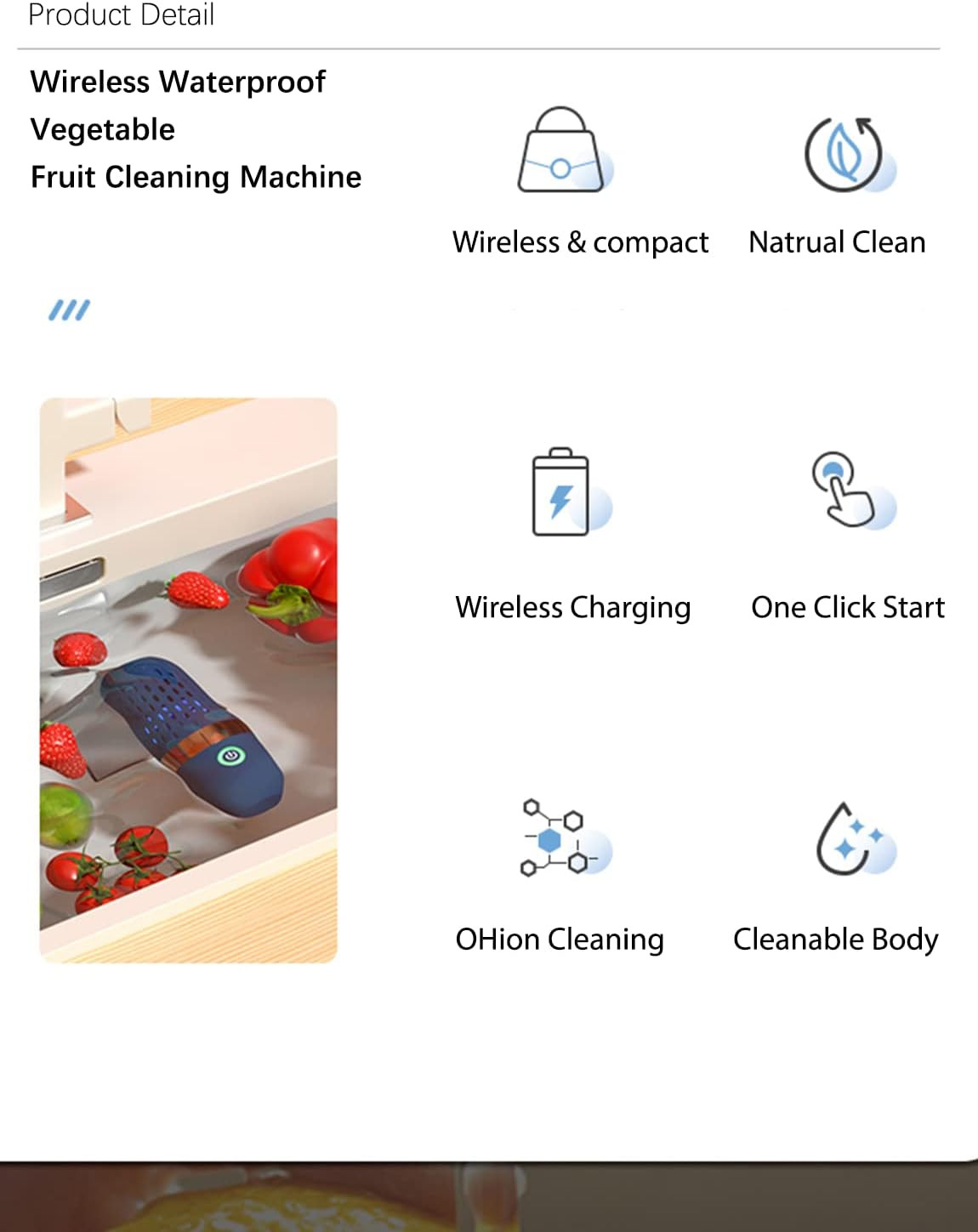 Vegetable and Fruit Cleaner Machine, Purified Water-Proof Fruit Cleaning Device