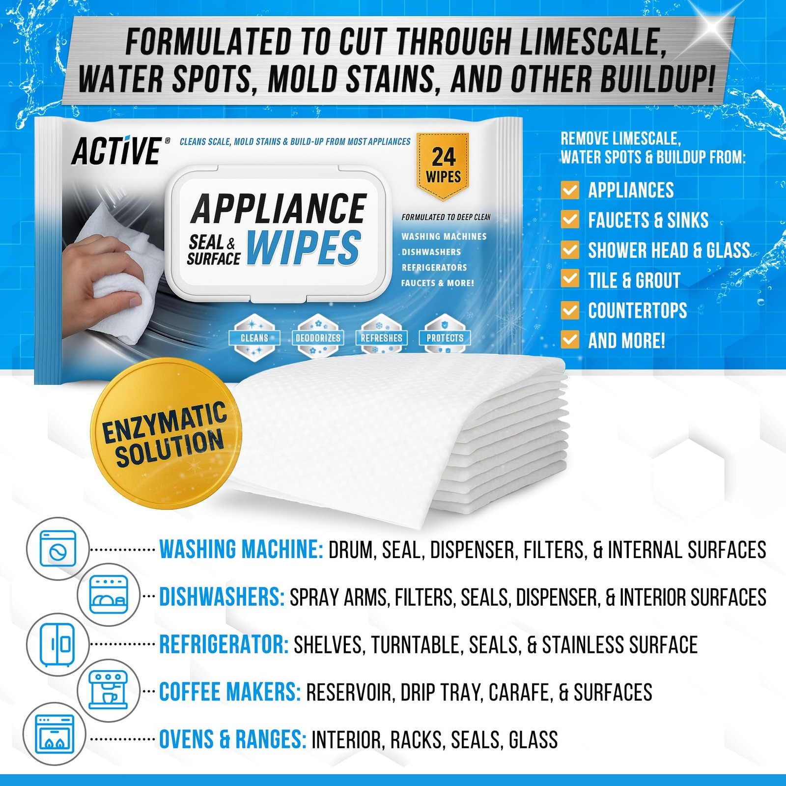ACTIVE Home Appliance Surface Cleaner Wipes Heavy Duty Wipe for Cleaning Wash…