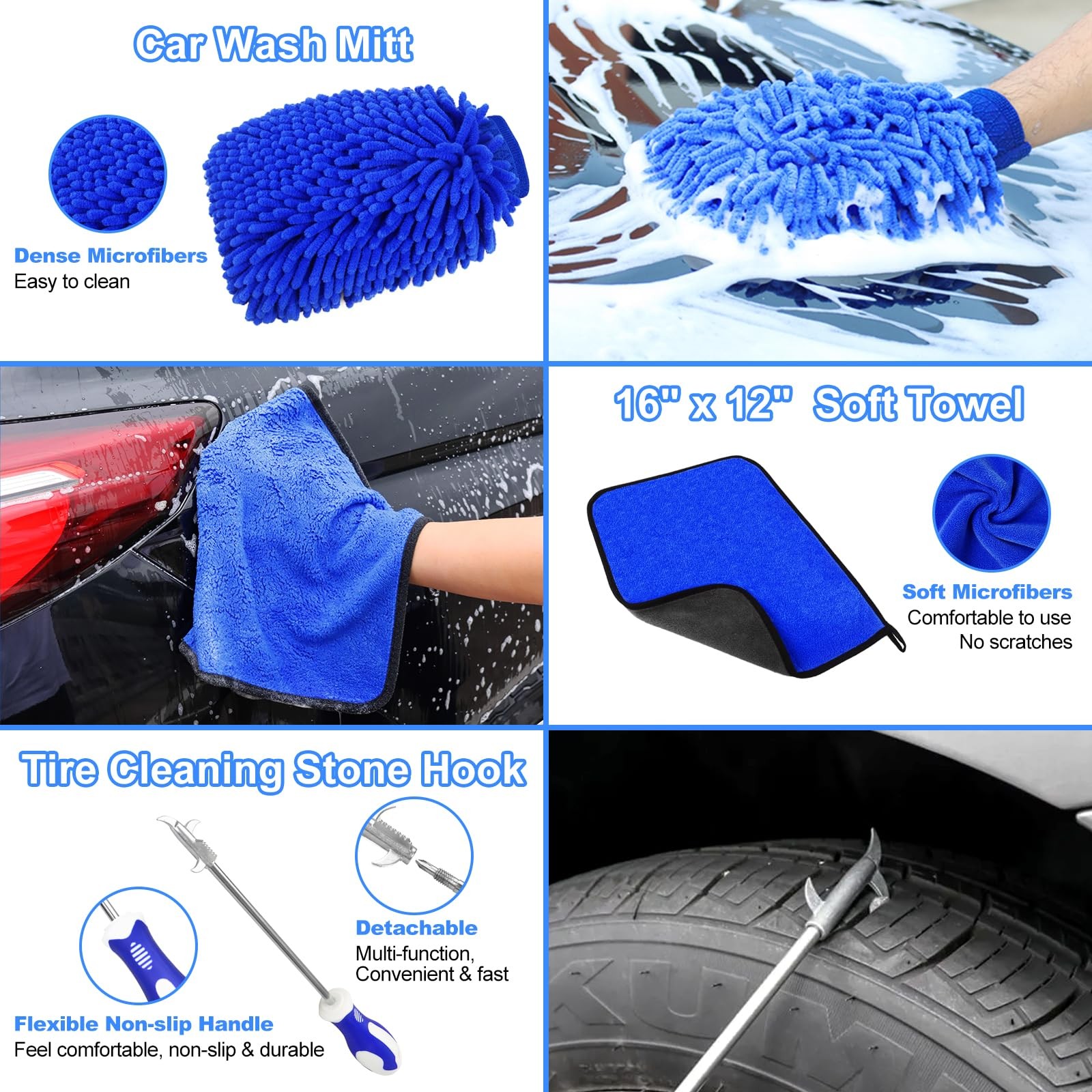12Pcs Wheel Brush Kit for Cleaning Wheel and Tire, Wheel and Rim Brush, Car D…