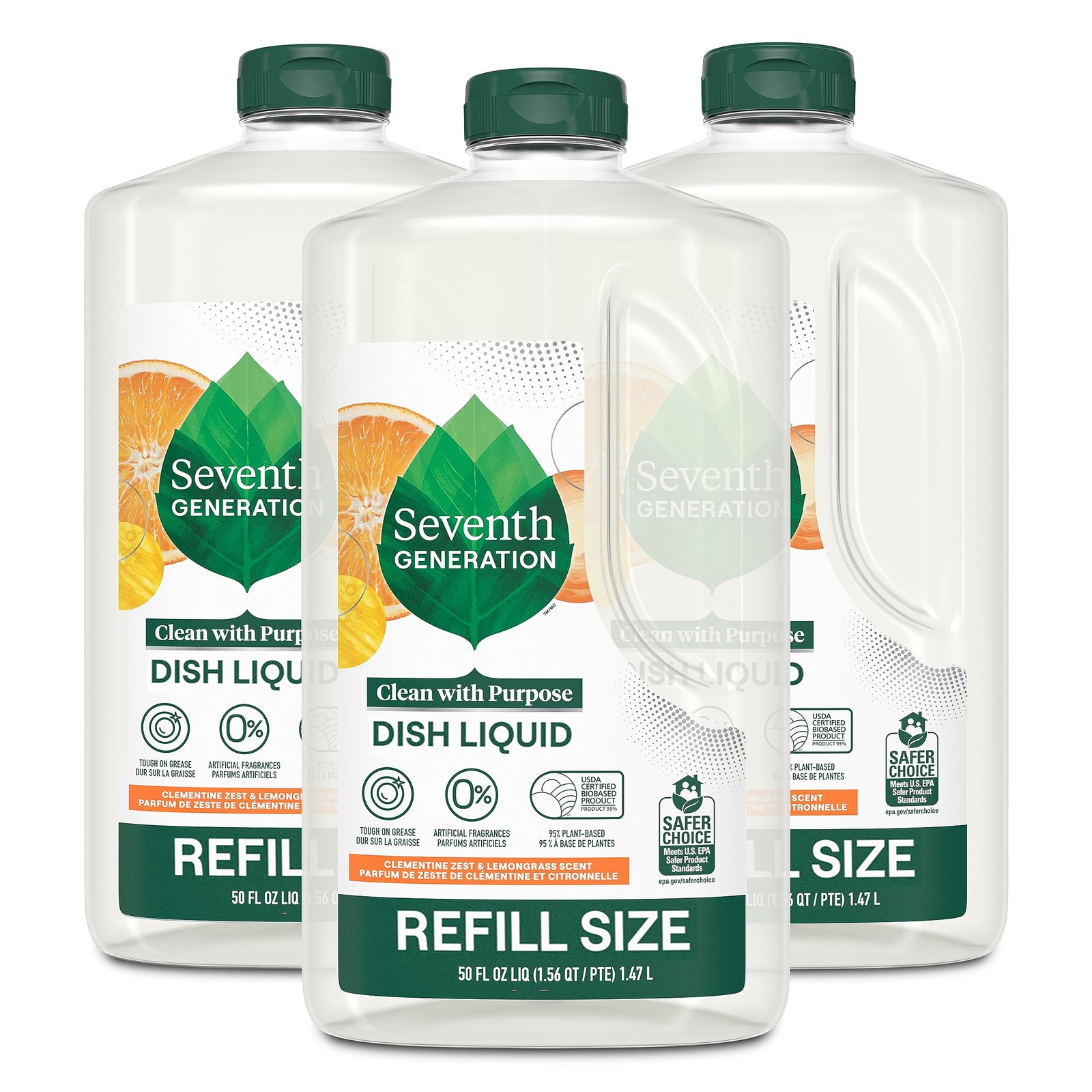 Seventh Generation Plant Based Dish Soap Refill 50 Fl Oz Pack Of 3 Clementine…