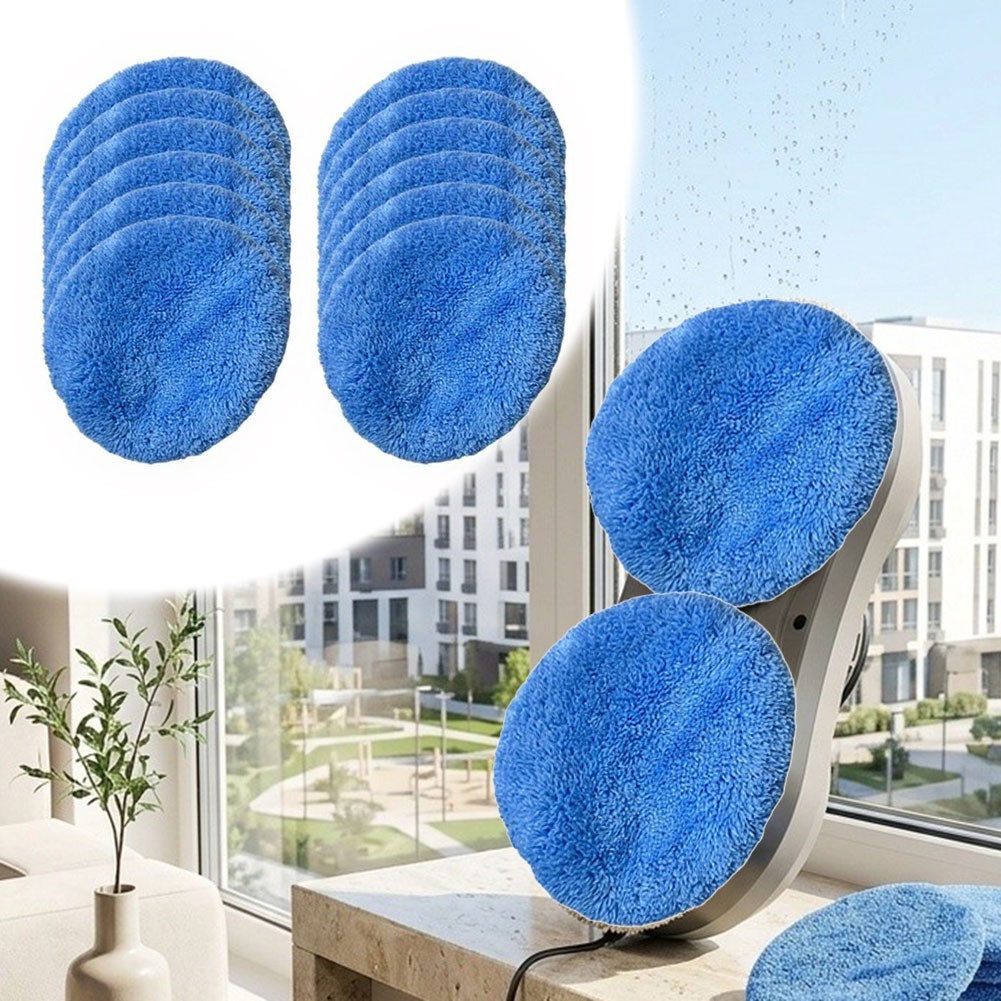 Round For Window Cleaner Robot Replacement Pads Microfiber 12 Pieces Blue