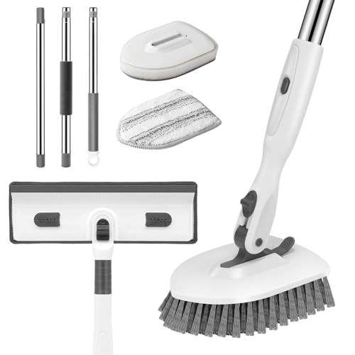 4-in-1 Tile Tub Floor Scrubber with 52″ Adjustable Handle & Window Scrubber, 3 B