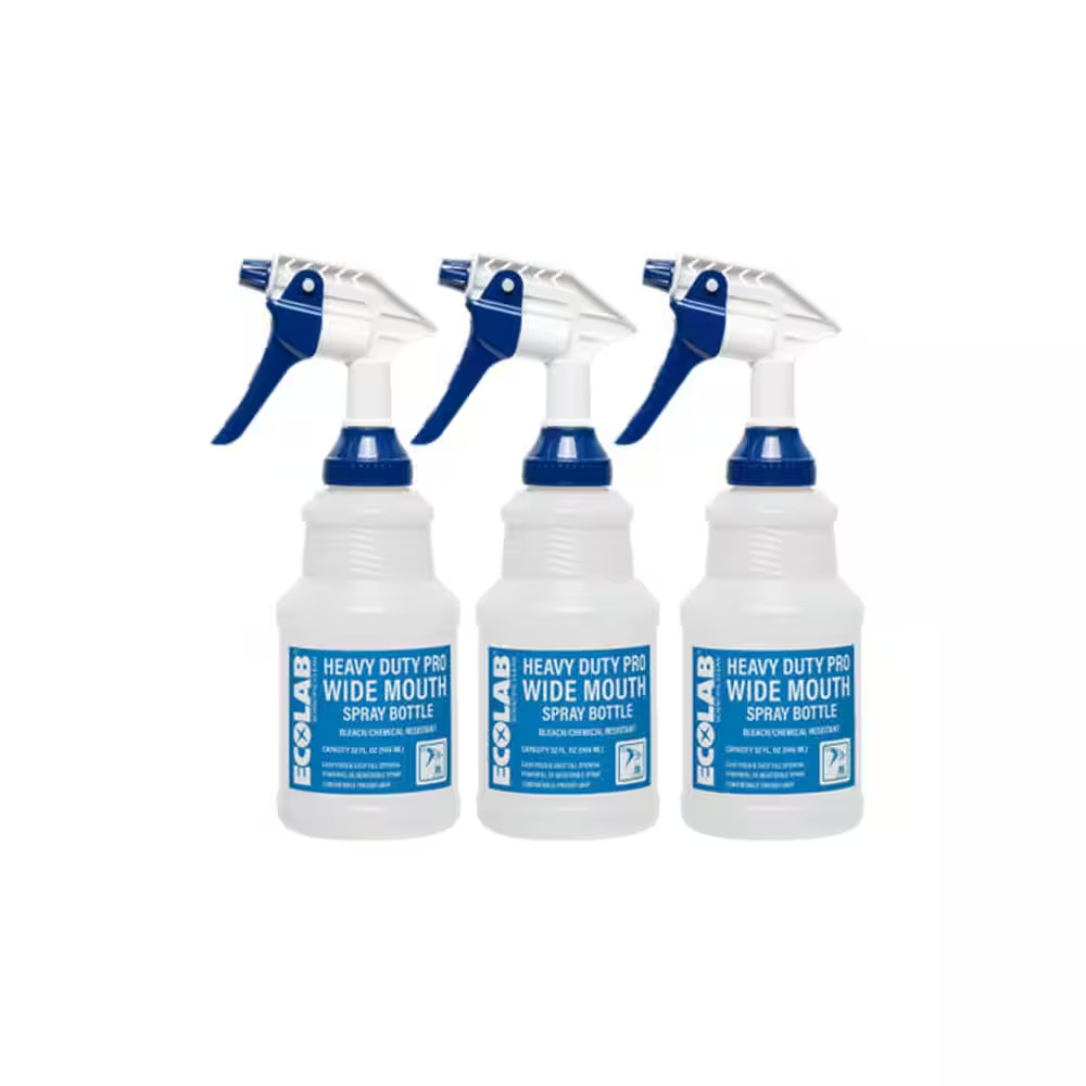32 Oz. Heavy-Duty Pro Wide Mouth Bleach Resistant Spray Bottle (3-Pack)
