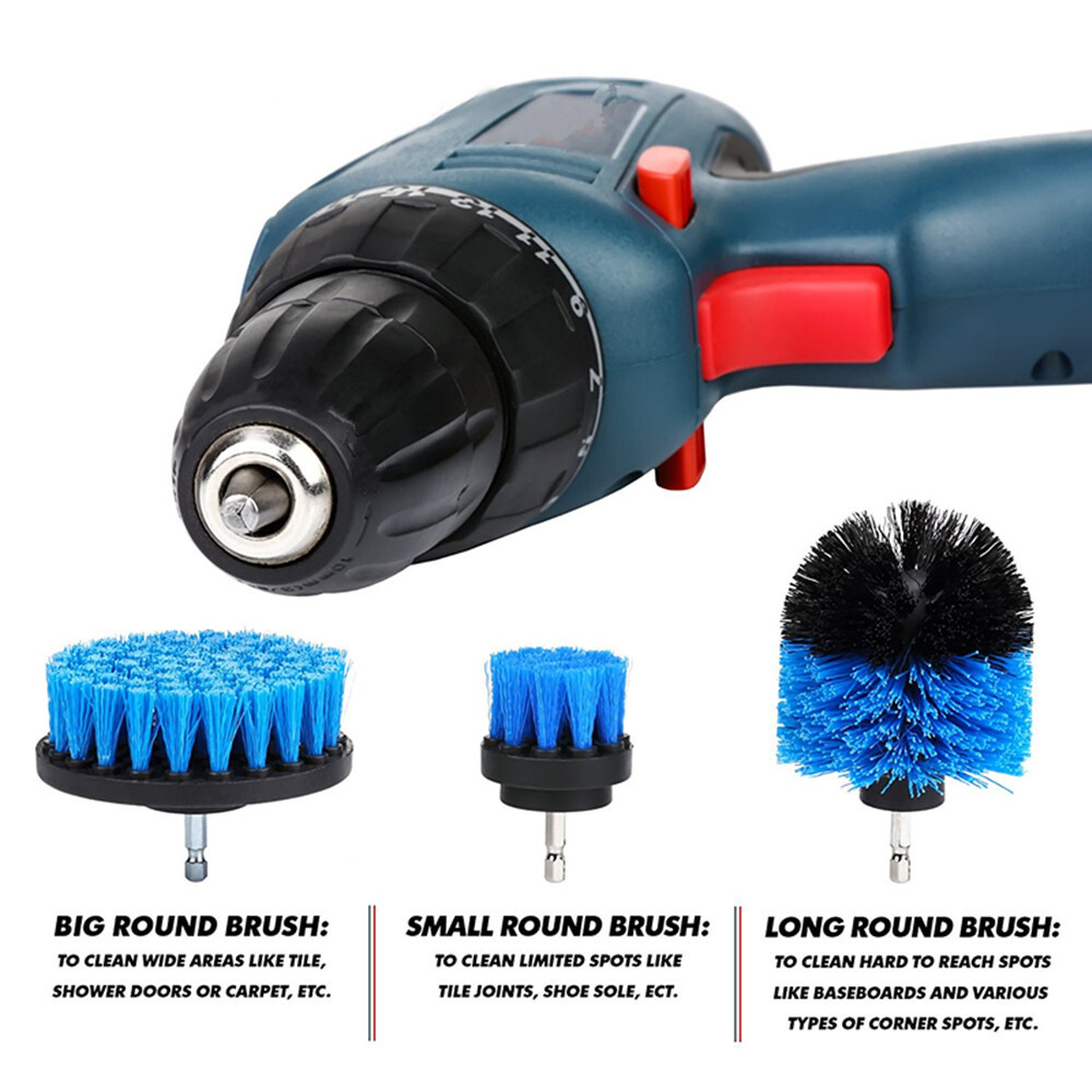 3pc Set Cleaning Drill Brush Kit Carpet Tile Power Scrubber Cleaner Attachment