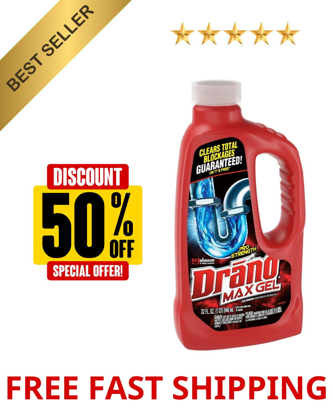 Drano Max Gel Drain Clog Remover and Cleaner for Shower or Sink Drains, Unclogs