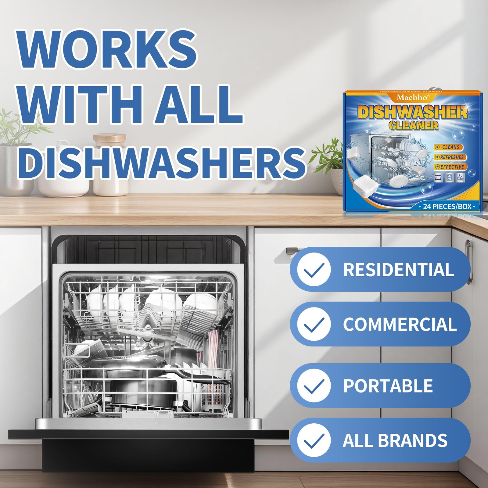 Dishwasher Cleaner and Deodorizer Tablets – 24 Pack, Natural Heavy Duty Deep …