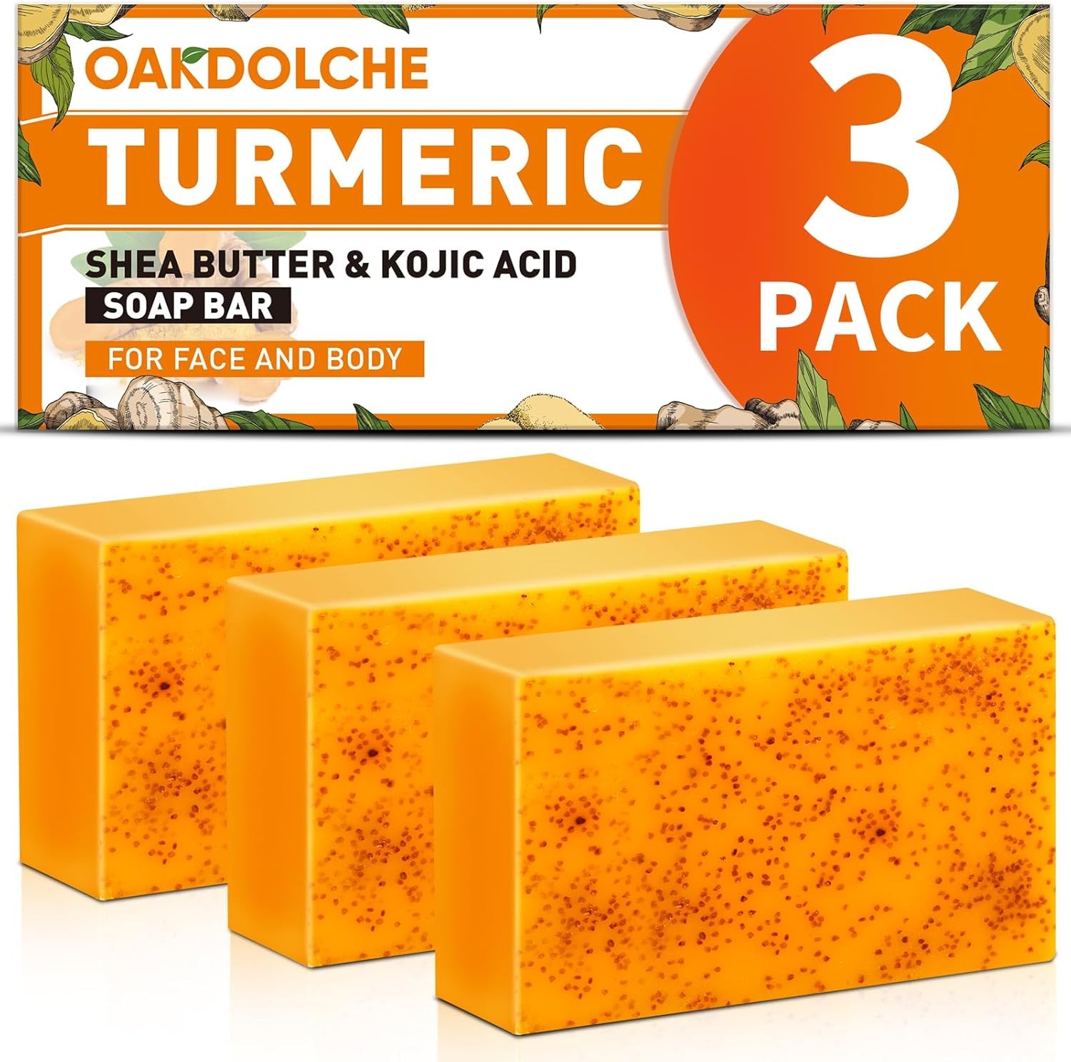 3 Pack Turmeric Kojic Acid Soap Bars – Infused with Retinol, Hydrolyzed