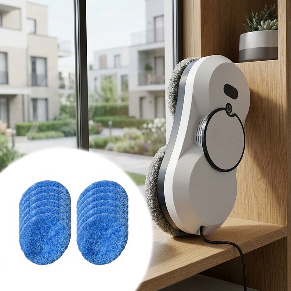 Round For Window Cleaner Robot Replacement Pads Microfiber 12 Pieces Blue