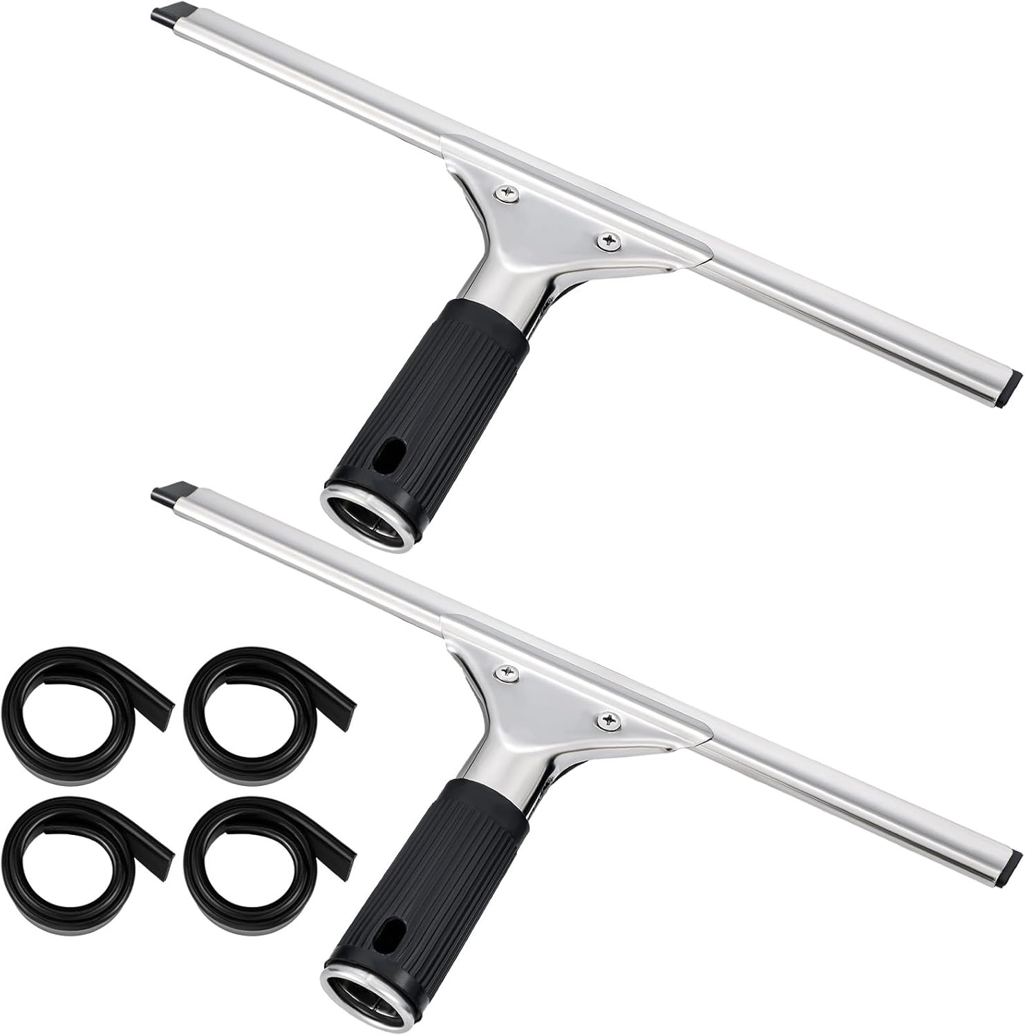 6 Pc 12” Steel Window & Glass Squeegee Set with Replacement Rubber Blades