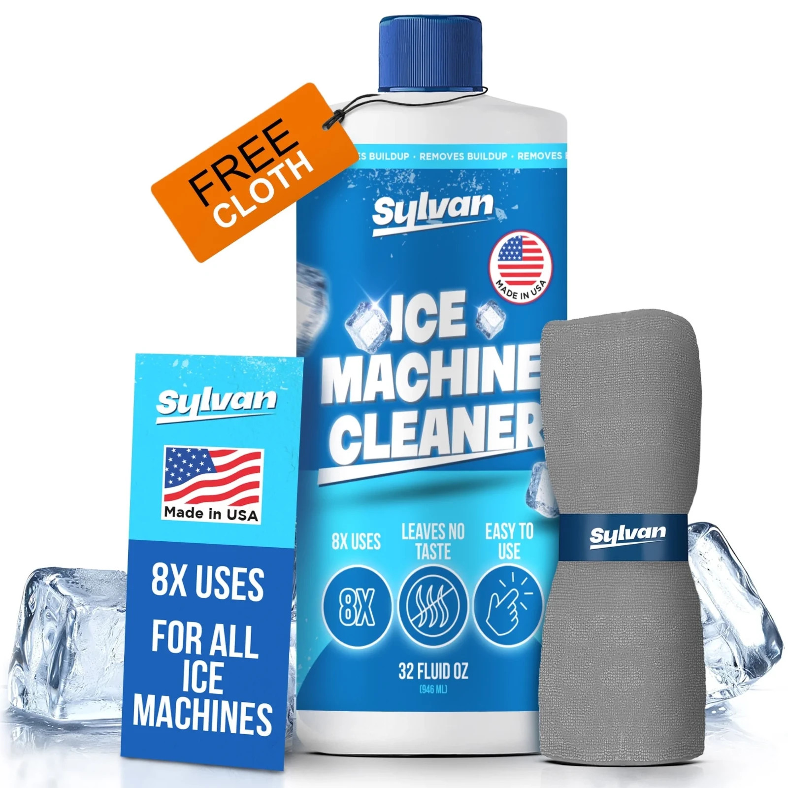 Sylvan Ice Machine Cleaner and Descaler | 32 oz (8 uses) | Free Cloth | Made …