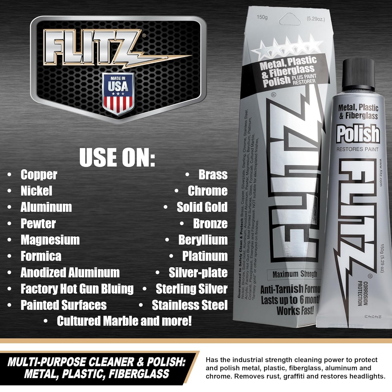 Flitz Multi Purpose Cleaner Polish 5.29 Oz Safe For Metal Plastic Fiberglass