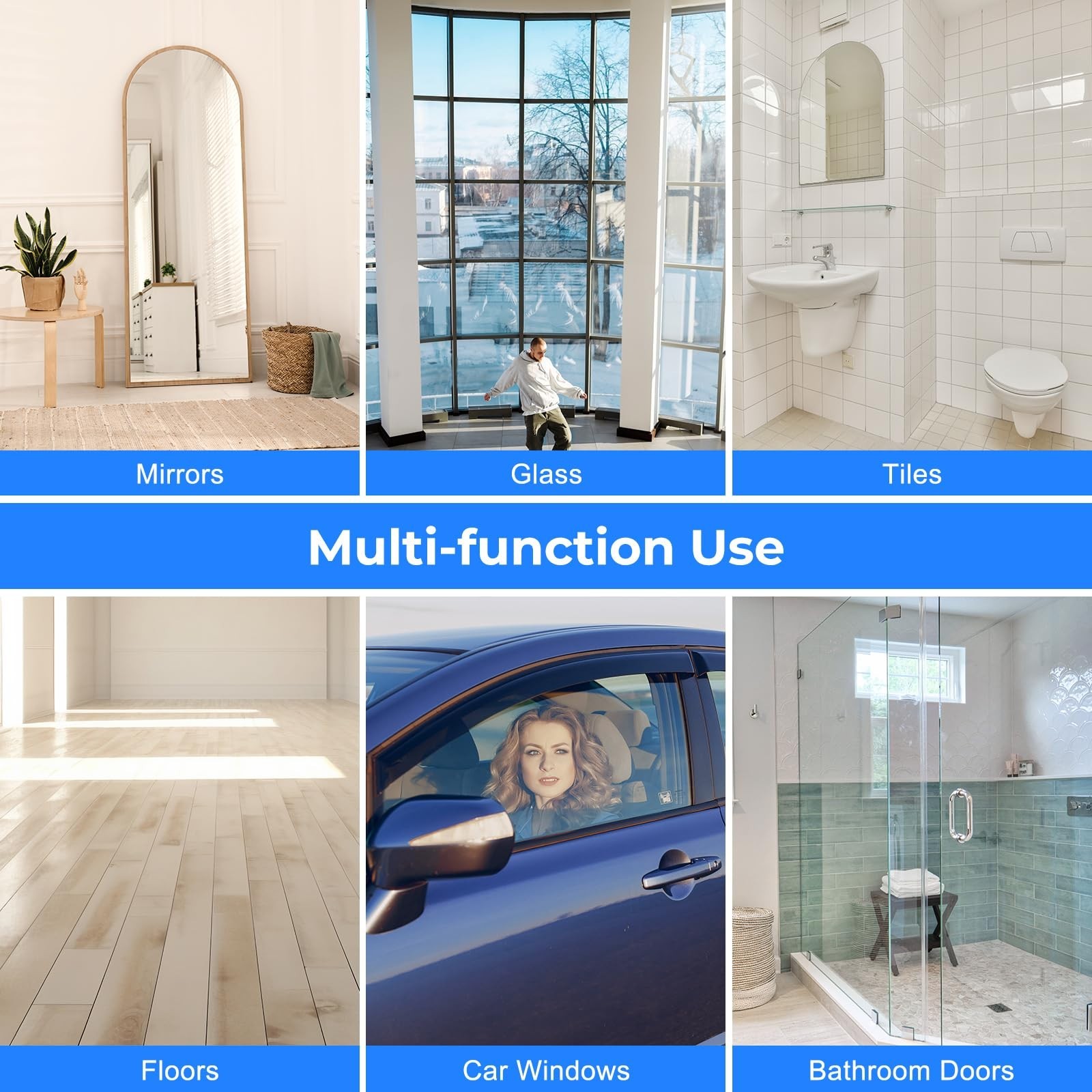 Extendable Shower Squeegee with Long Handle for Glass, Bathroom, Mirrors & Floor