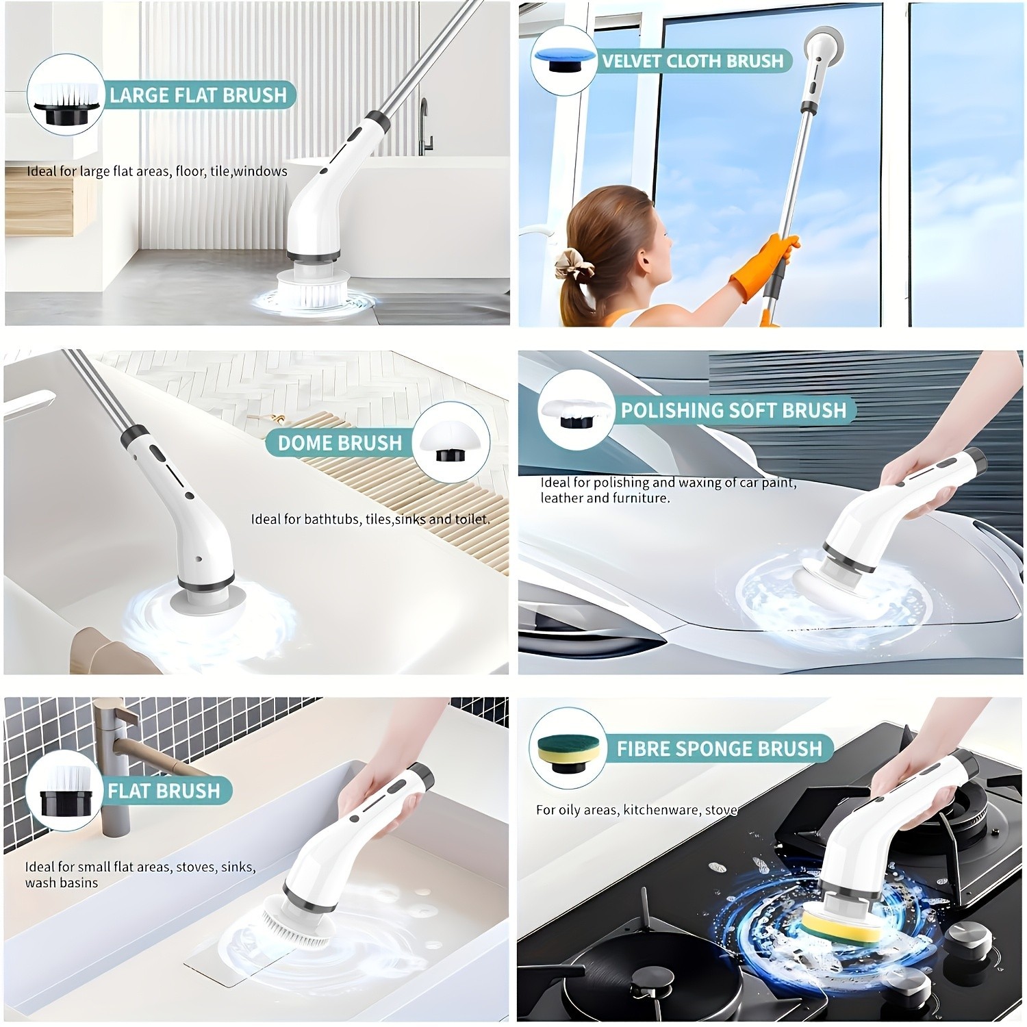 8 in 1 Electric Spin Scrubber for Bathroom, Tub, Tile, Kitchen FREE SHIPPING USA