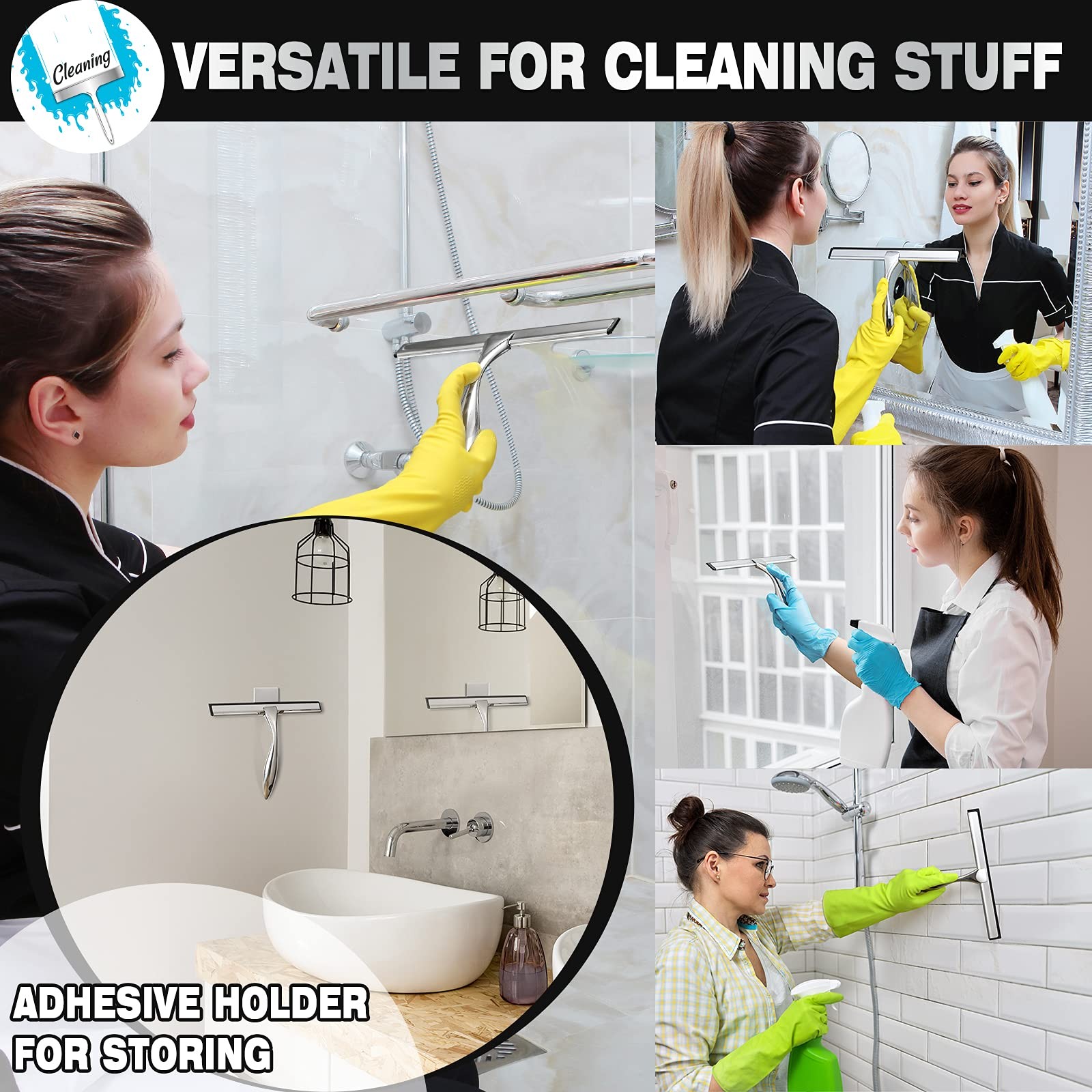 Netany Shower Squeegee, 10-Inch Silver Squeegee, All-purpose Stainless