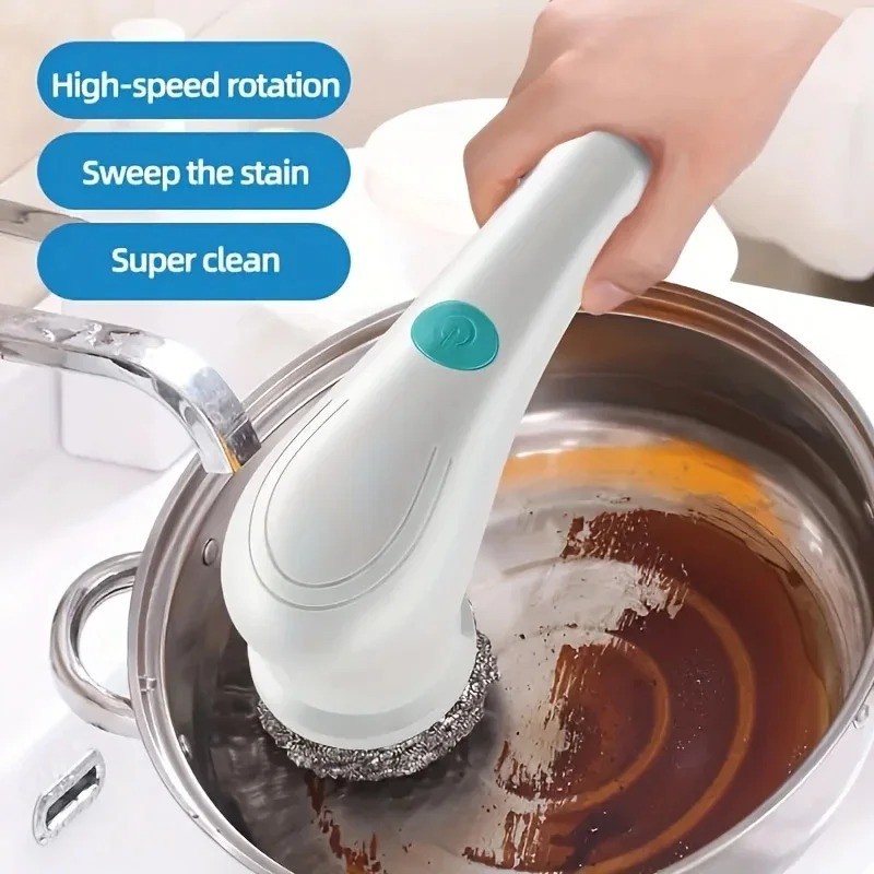 Electric Cleaning Brush Spin Scrubber Sponge Brush with Handle Multi Head