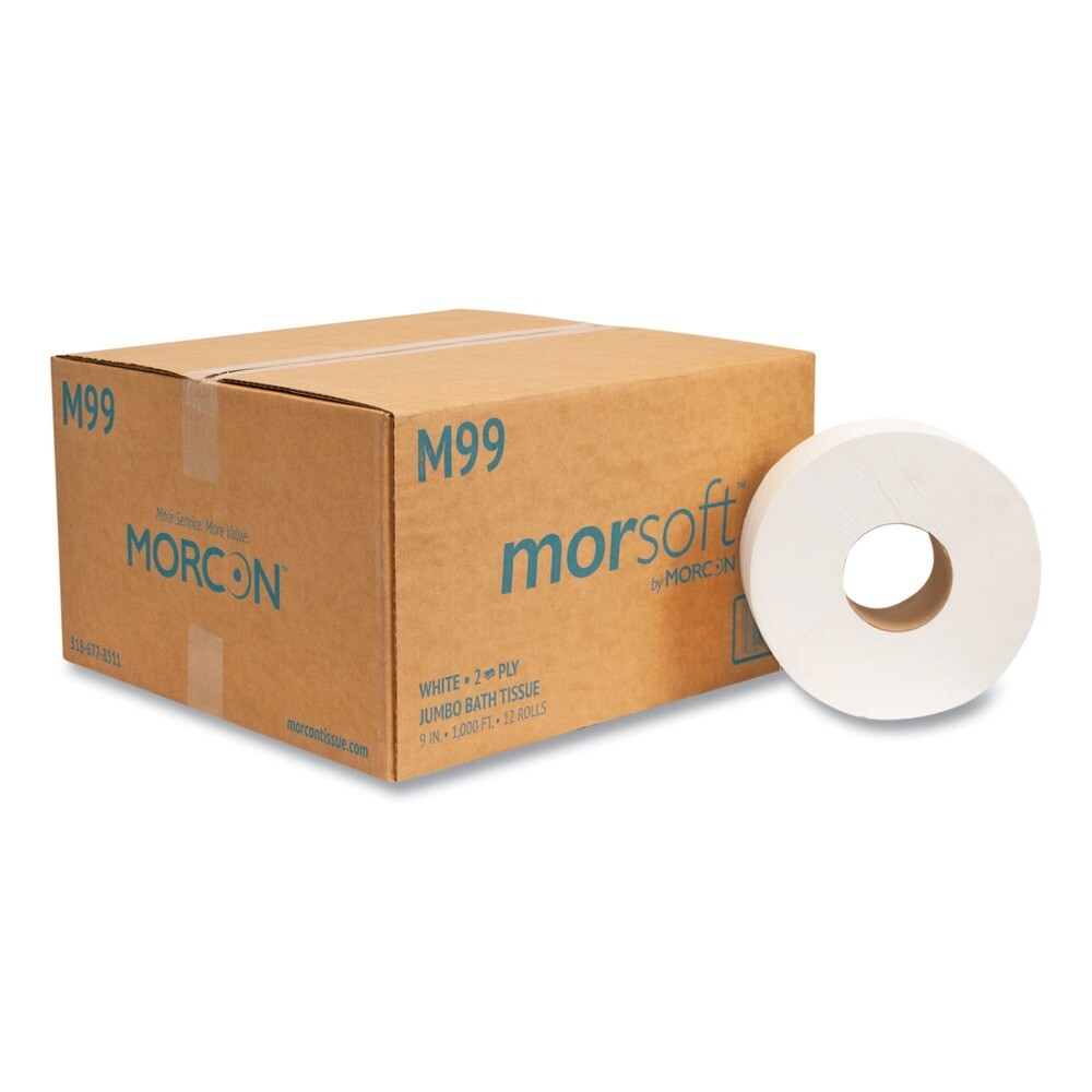 Morcon Paper M99 3.3″ x 1,000 ft 2-Ply Bath Tissue – Jumbo White (12/CT) New