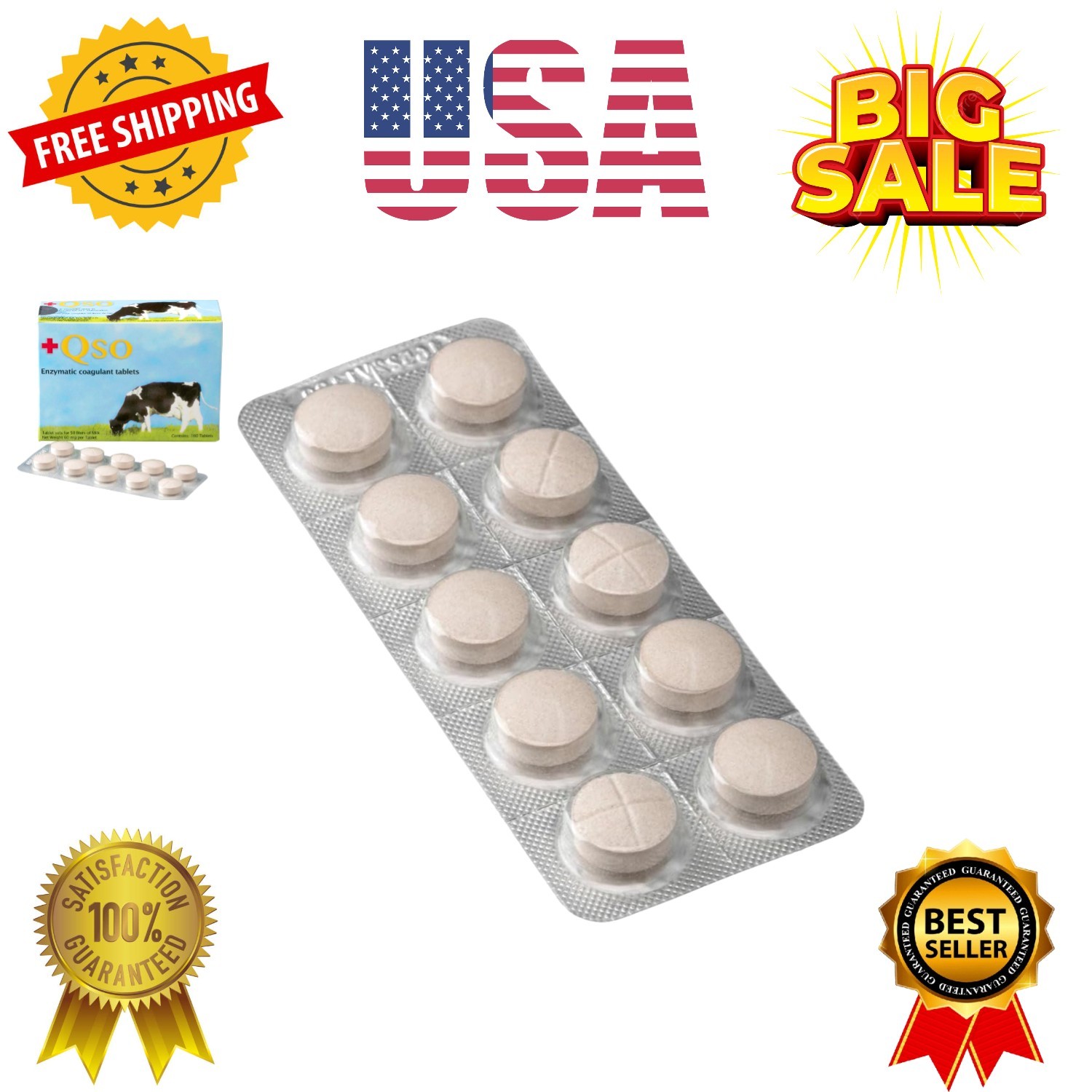 QSO Vegetable Rennet Tablets, Strip of 10