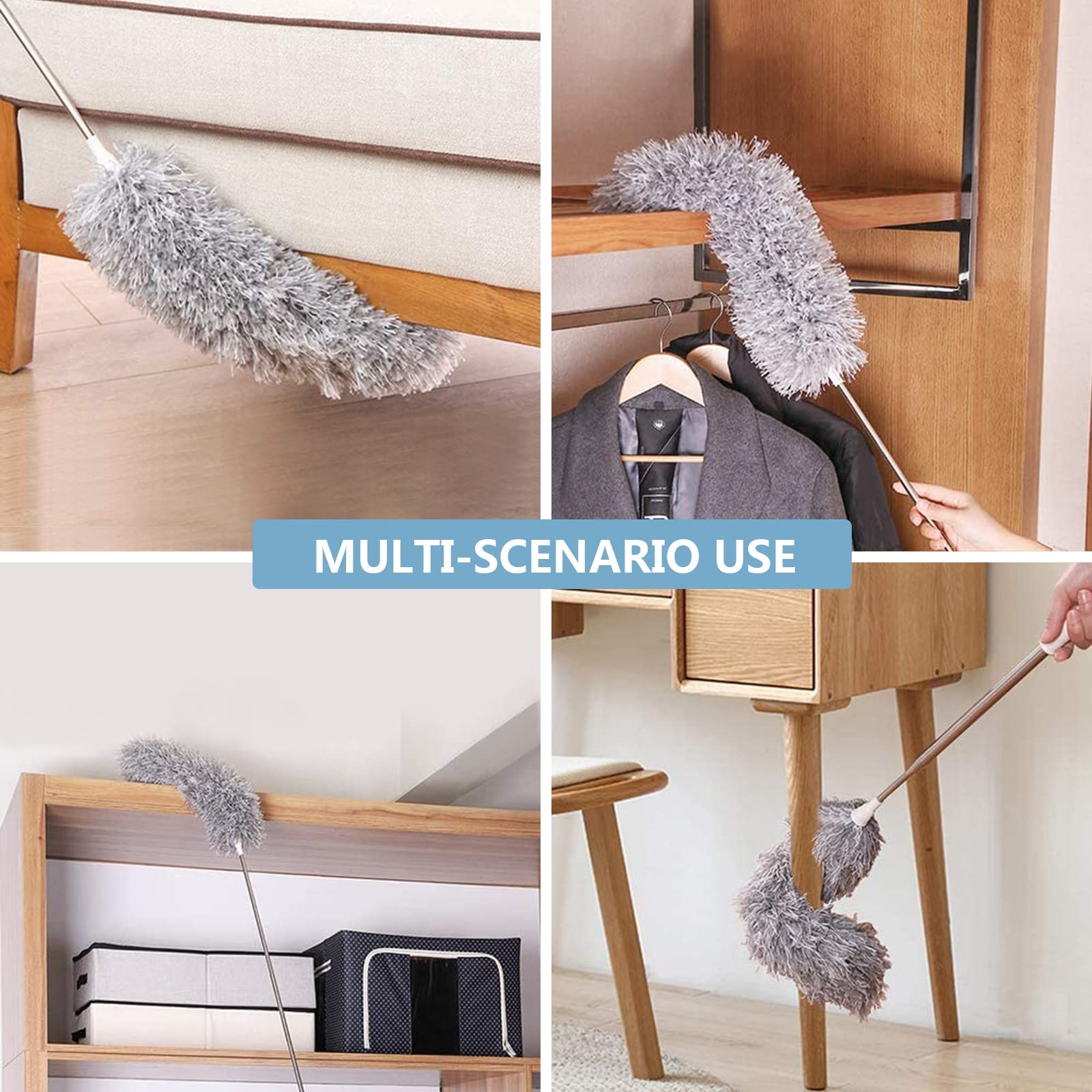 Microfiber Duster with Extension Pole(Stainless Steel) 30 to 100”, with Bend…