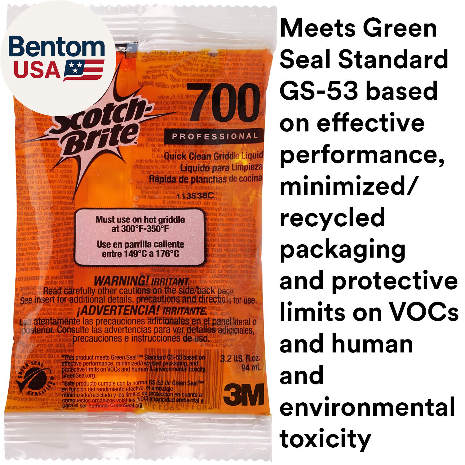 Scotch-Brite Griddle Cleaning, Quick Clean Liquid 700-40, 3.2 Oz Packet, 40/Pack