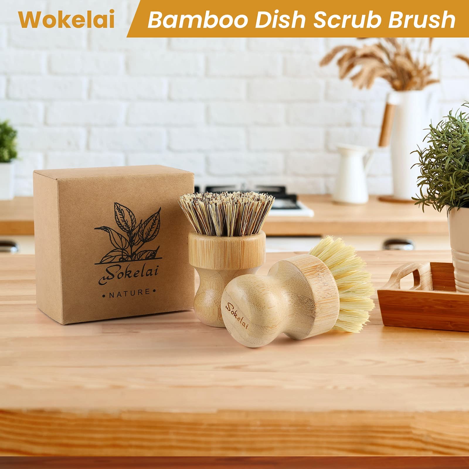 Bamboo Dish Scrub Brushes Set for Kitchen – Wooden Cleaning Scrubbers Brushes…