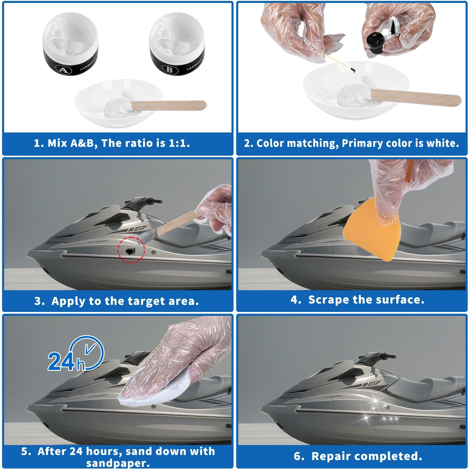 Marine Fiberglass Repair Kit for Boats, Gel Coat Repair Kit for Boats, Epoxy …