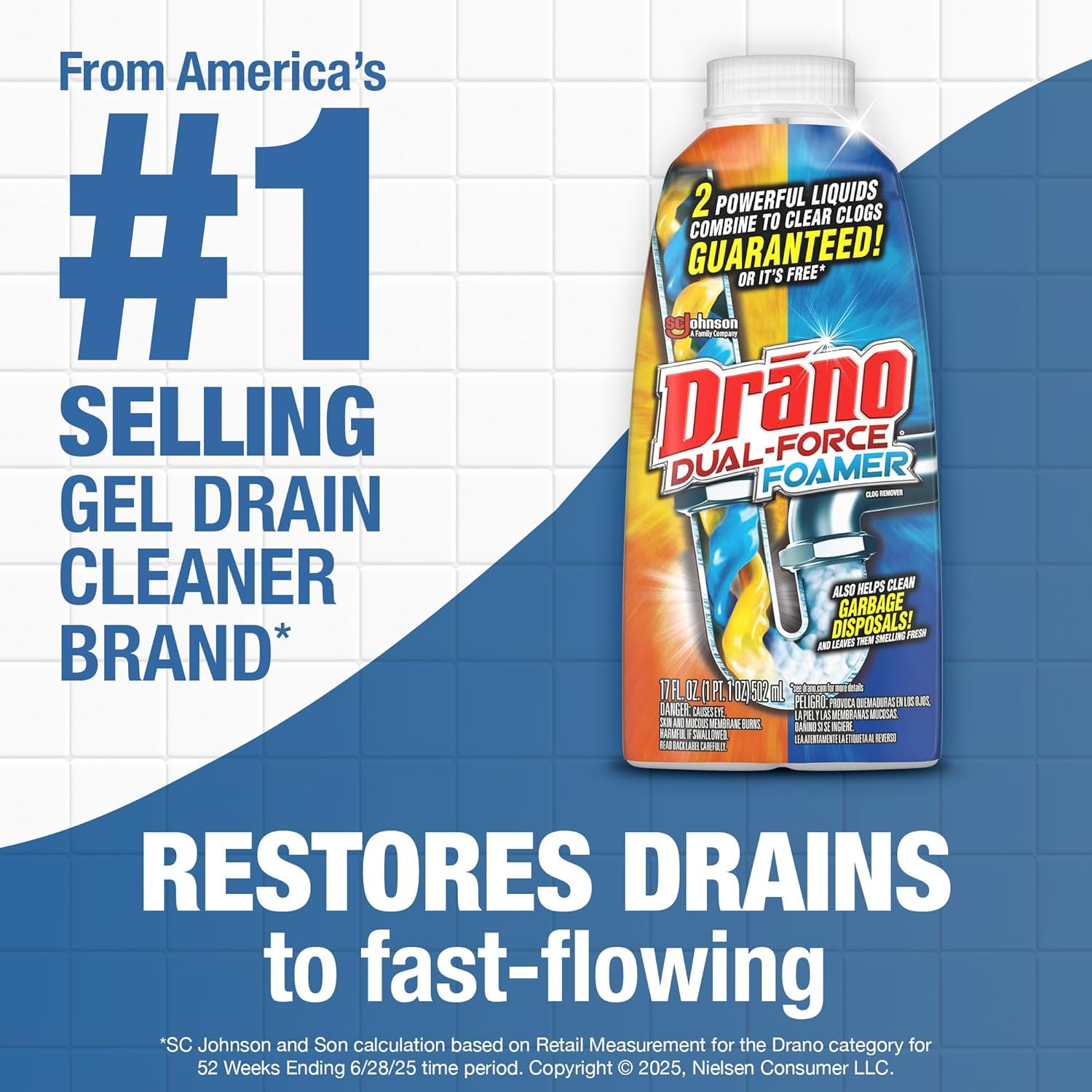 Drano Dual Force Foamer Clog Remover Cleaner Shower Sink Drains 17oz[1][2][3]