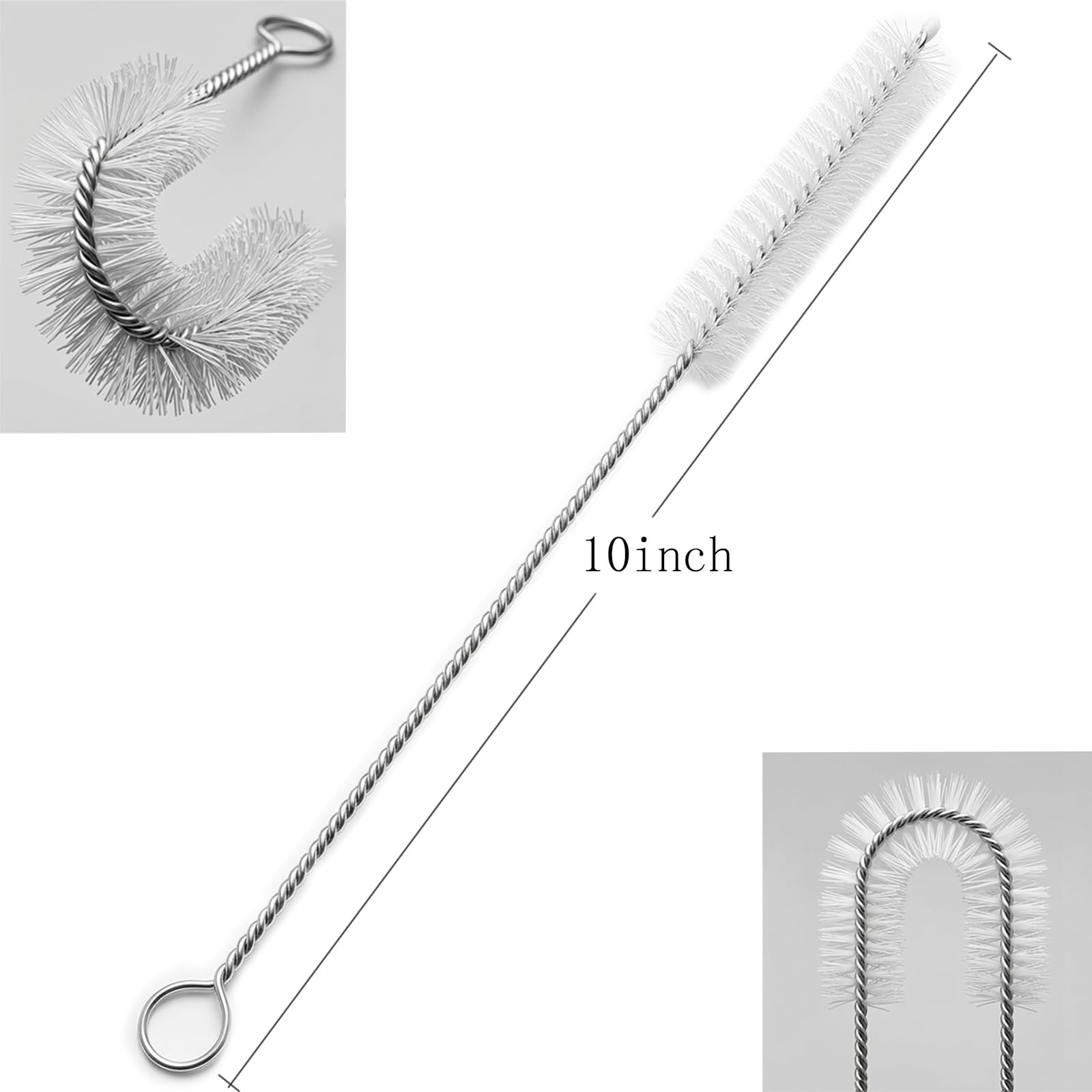 Long Straw Brush Cleaner 10 Pack Flexible Nylon Tube 0.4″ Bristles 10 Inch
