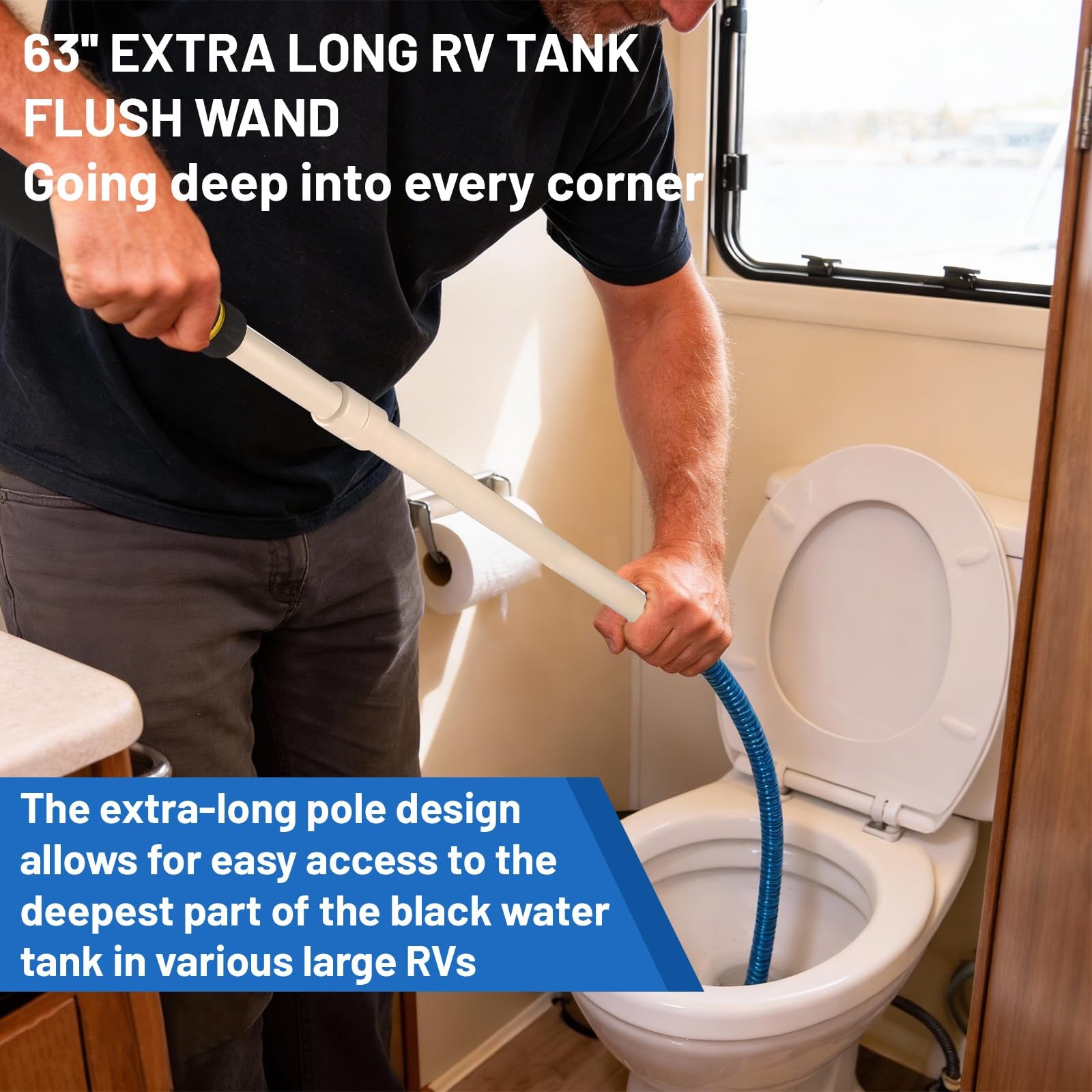 Quynhni RV Black Water Tank Cleaner Wand， 63″ Camper Water Tank Rotating Spra…