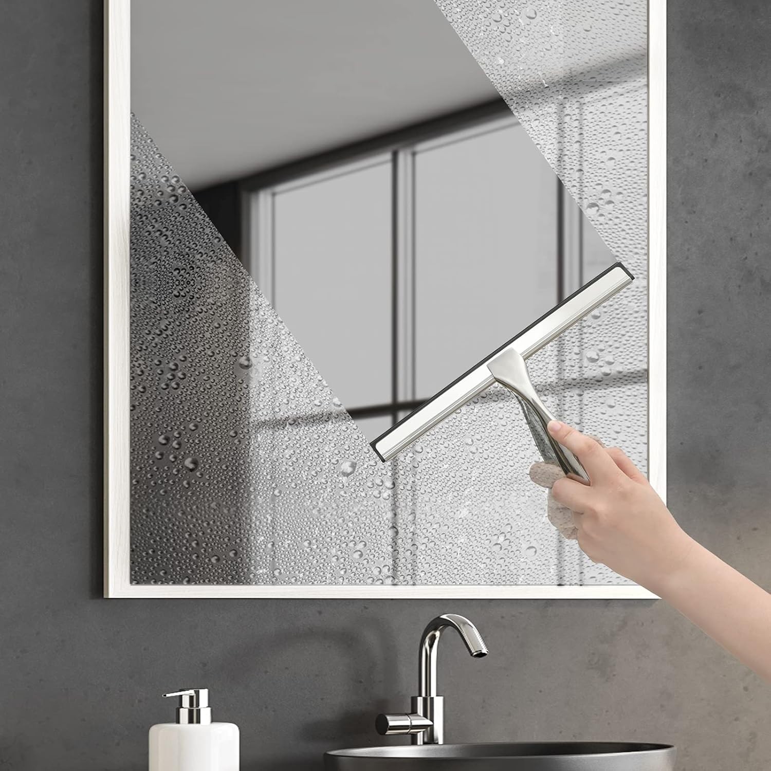Modern Stainless Steel Shower Squeegee with 10-Inch Silicone Blade for Windows