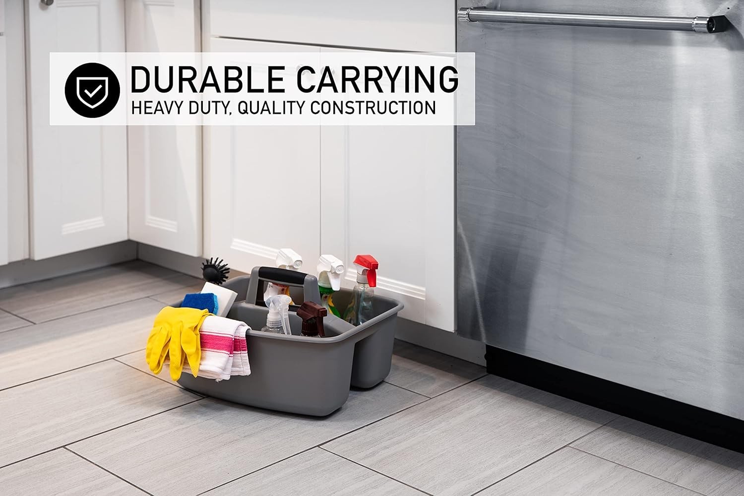 Versatile Grey/Black Cleaning Caddy – 2 Compartments for Indoor and Outdoor Use